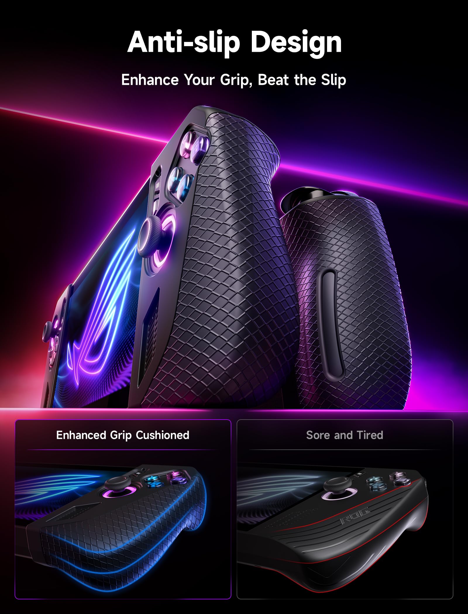 Custodia in silicone per ROG Ally, custodia protettiva per ROG Ally con proteggi schermo in vetro temperato, rete antipolvere, protezioni per joystick e adattatore 3.1, nero