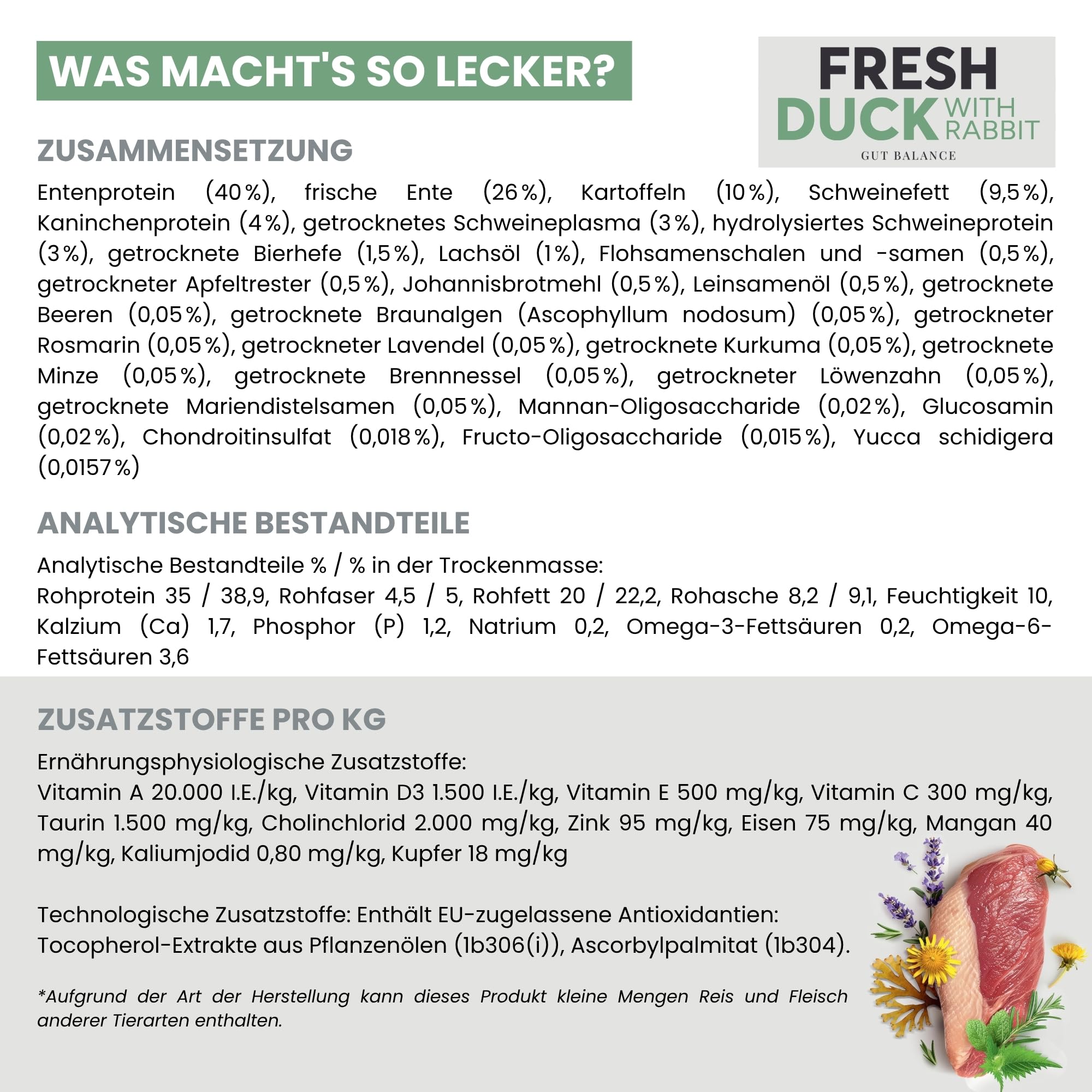 JOHN DOG Premium Trockenfutter für Hunde Fresh - Hundefutter trocken getreidefrei mit 86% Fleischanteil - Hundetrockenfutter mit Ente & Kaninchen - natürliche Zutaten - für ausgewachsene Hunde 12kg