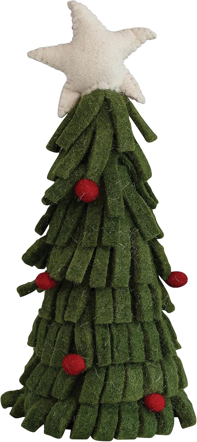 3" Round x 11" H Handmade Wool Felt Tree w/Star & Pom Poms, Multi Color