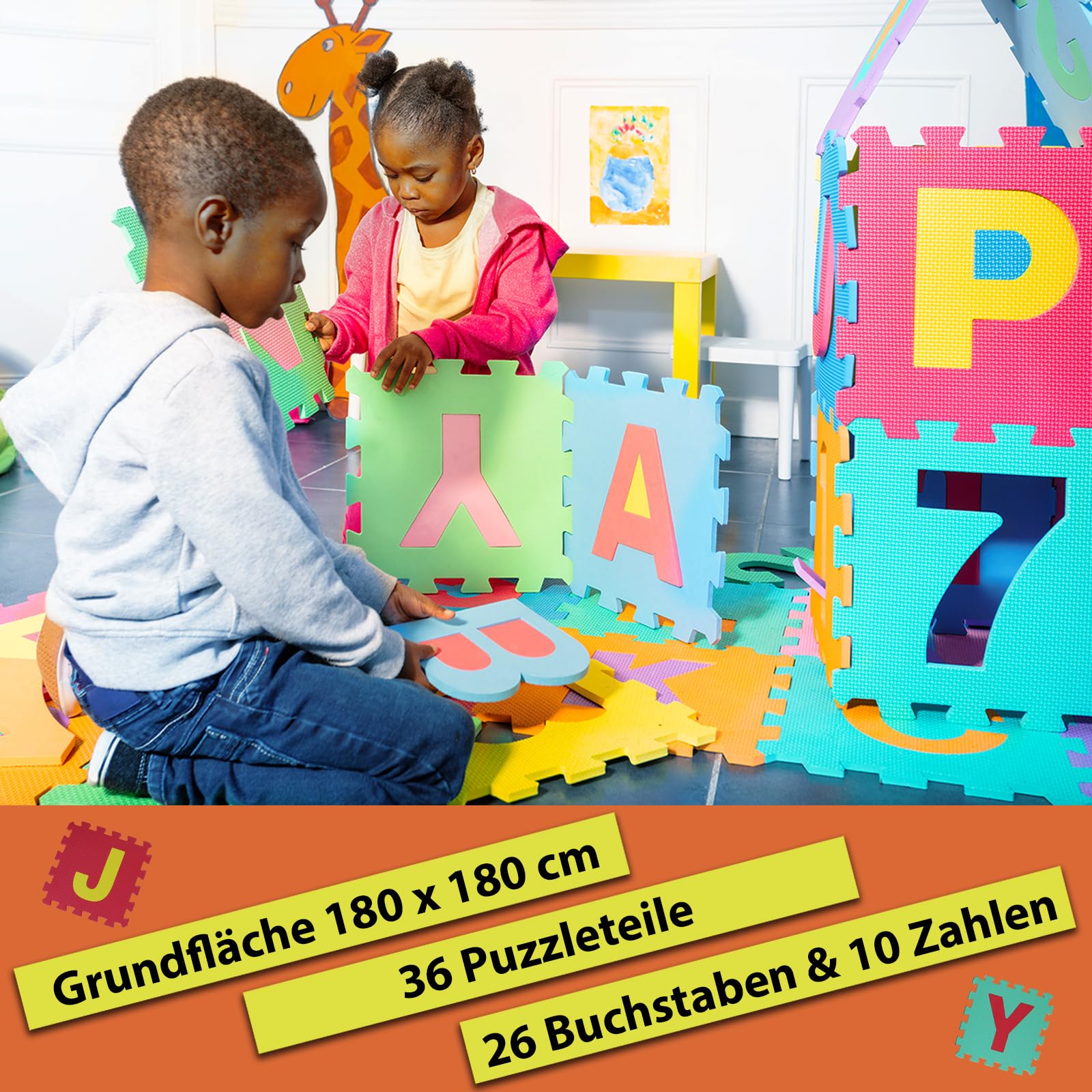 ALPIDEX Kinder Puzzlematten 86-teilig | Buchstaben & Zahlen | 36 Matten - 30 x 30 x 1cm | Spielteppich Baby Krabbelmatte Kinderteppich Puzzle Lernteppich XXL Bunt, Farbe:Bunt