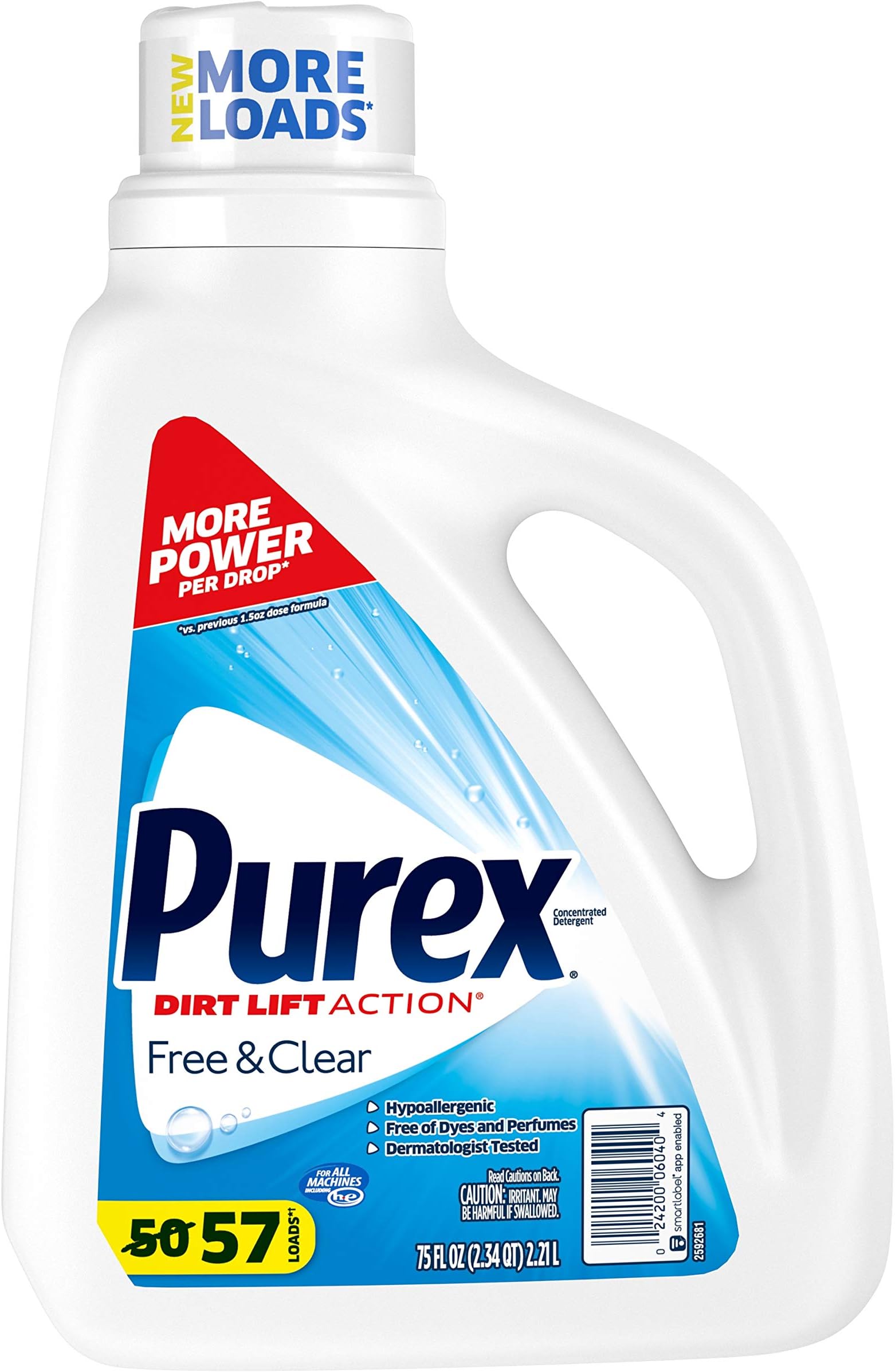 Purex Liquid Laundry Detergent, Free & Clear, 75 Fluid Ounces, 57 Loads