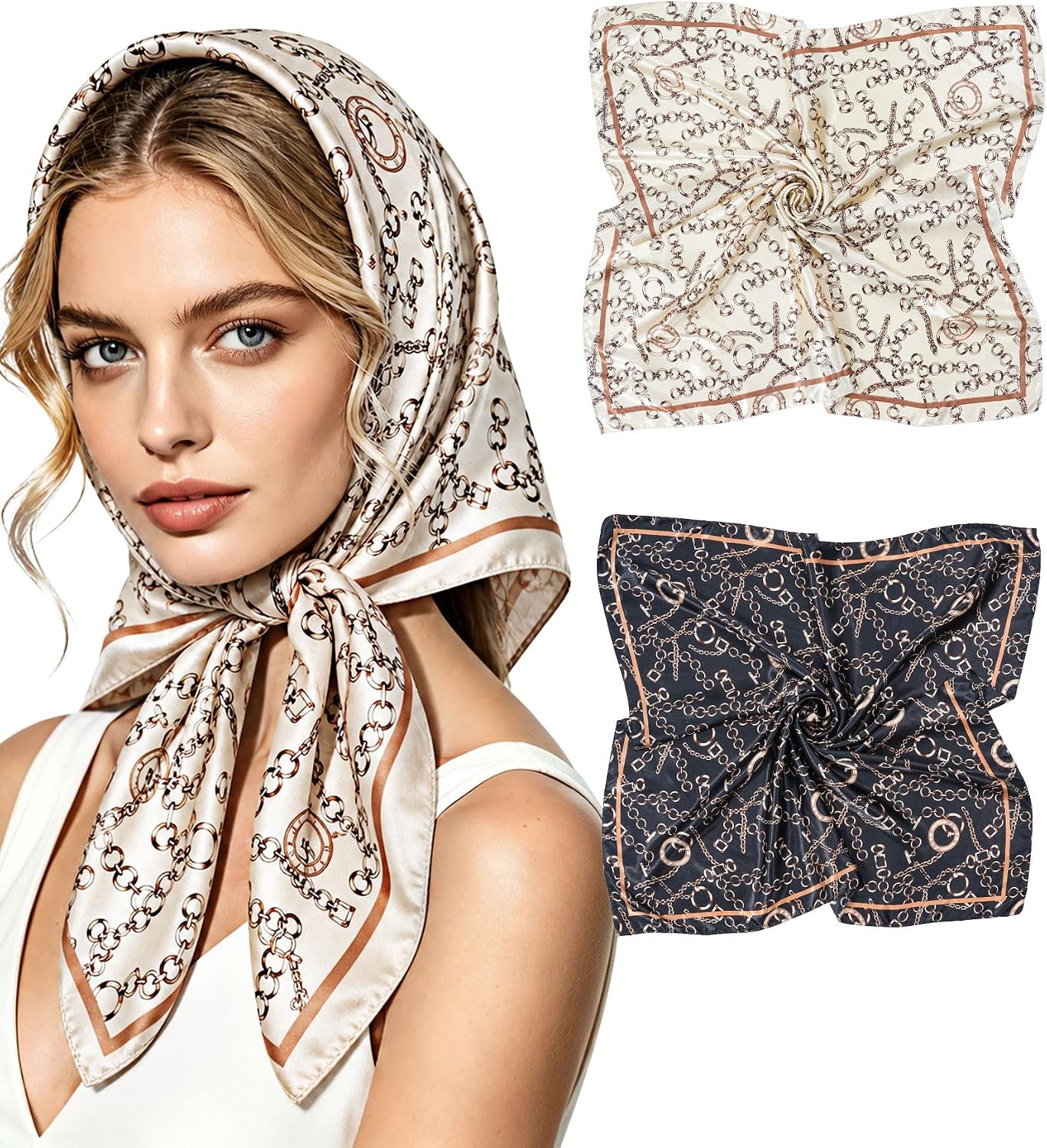 Lourny 35’’ Satin Head Scarf Silk Like Hair Wrap for Women Hair Overnight