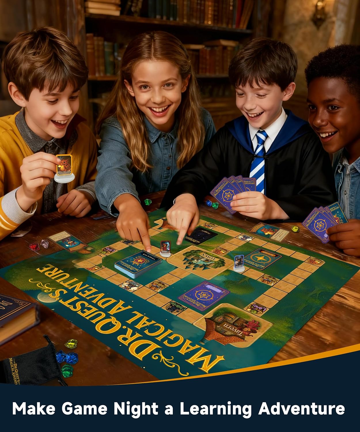 Dr. Quest's Magical Adventure–Educational Board Game for Kids Ages 6-9 – Spelling & Grammar Learning Game for Early Elementary | 180 Questions | Screen-Free Homeschool & Family Game | 2-6 Players
