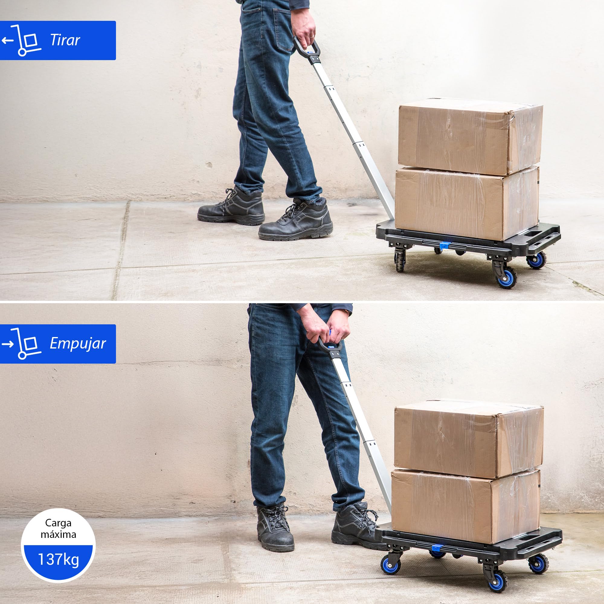 HOSTRÖM Carro de Transporte Plegable, Plataforma con Ruedas para Mudanzas, Carrito de Carga con Asa Telescópica, Carga Máx. 137 kg, Garantía de 5 Años