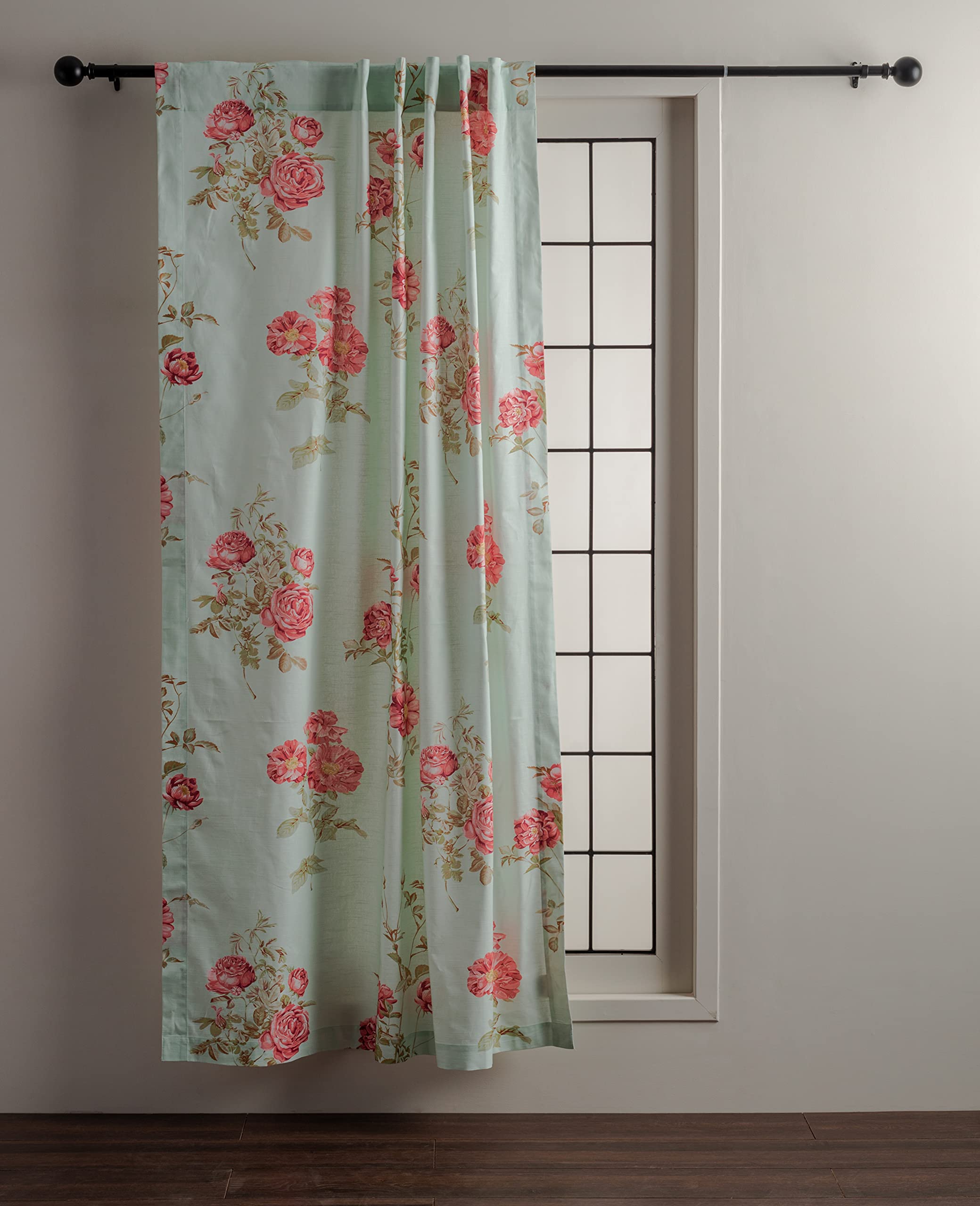 Maison d' Hermine100% Cotton Curtain - 50"x84" Aqua Decorative Curtain - Aesthetic Curtains for Farmhouse, Kitchen & Bedroom - for Spring & Summer - Villette Collection