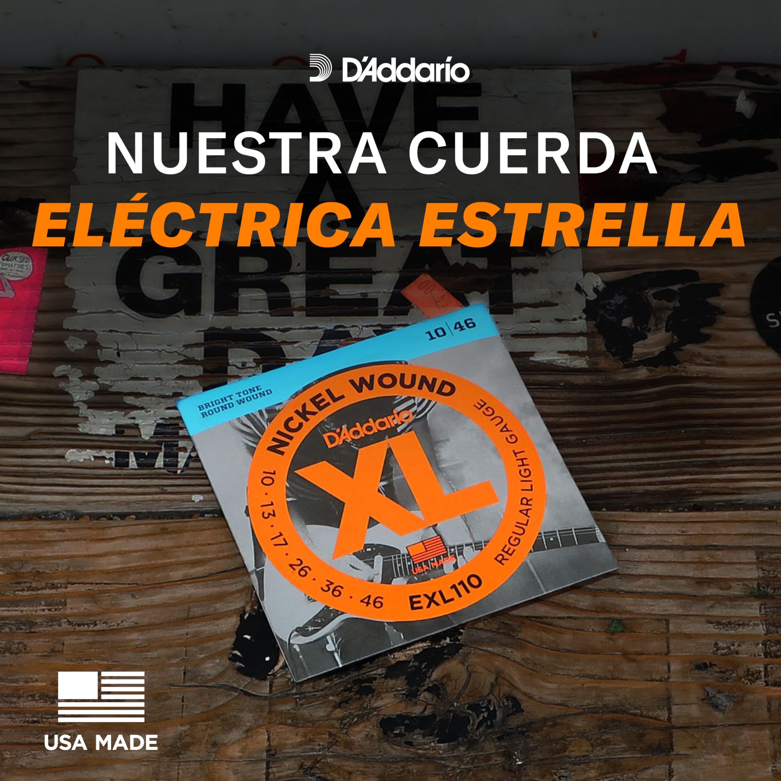 D'Addario EXL110 Cuerdas de Guitarra Eléctrica Entorchadas en Níquel, Regular Light, 10-46, 10-46, Regular Light, 1-Pack