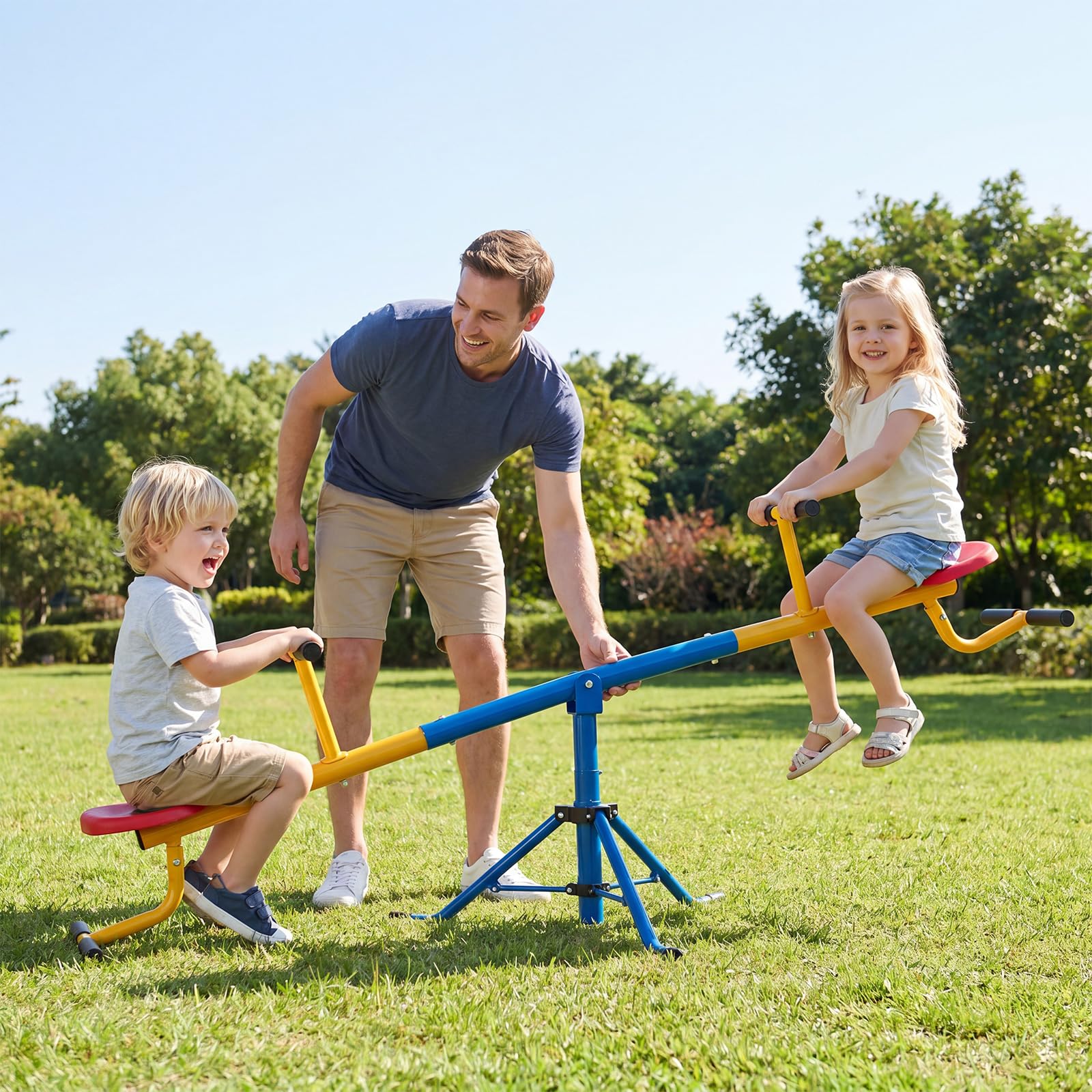 COSTWAY 2-Sitzer Schaukelwippe, Gartenwippe 360° drehbar, Kinderwippe Metall bis 60kg