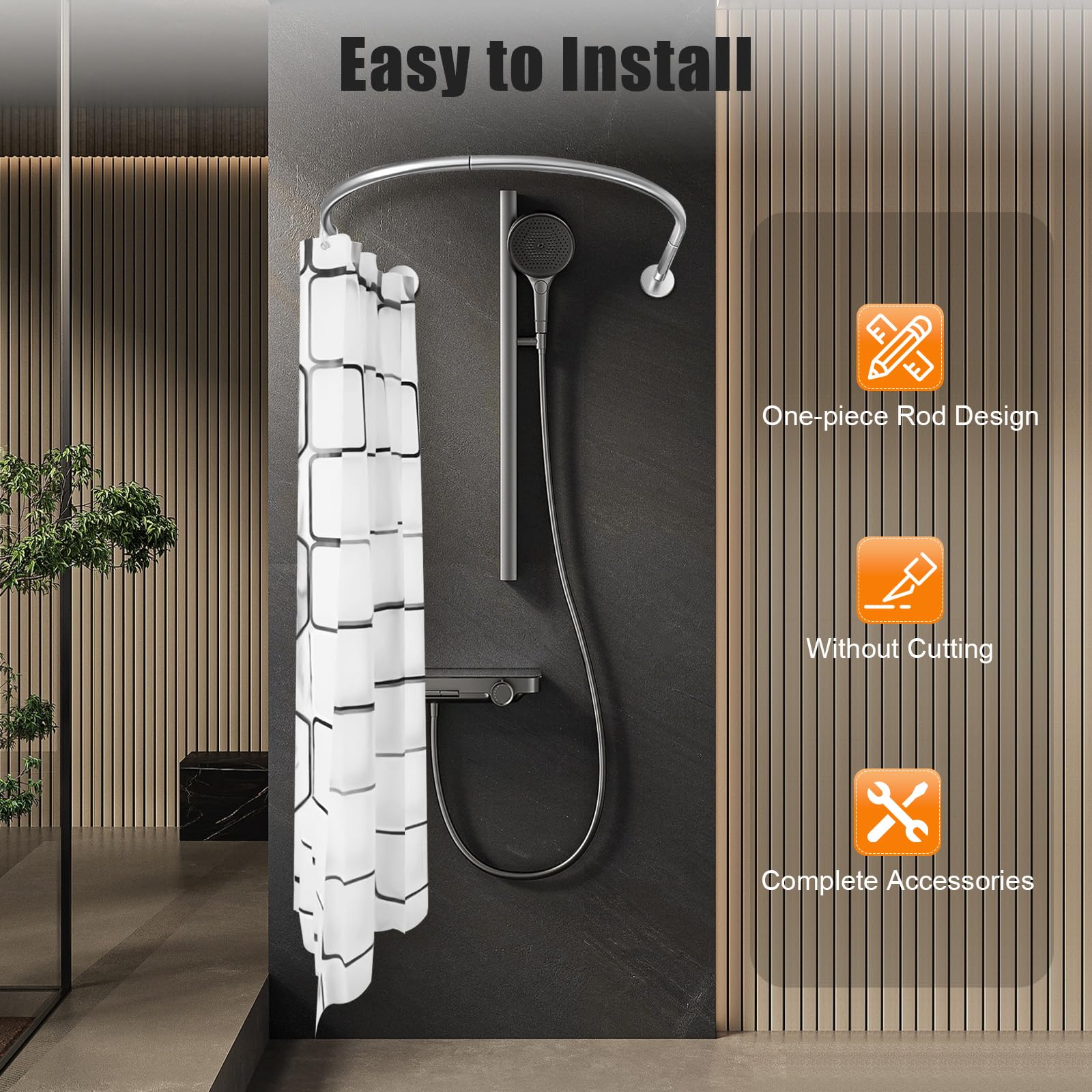 Asta Per Tenda Doccia In Acciaio Inox A U - 120 Cm, Per Vasca E Box Doccia, Kit Di Montaggio Incluso, Per Bagno E Cucina - 3