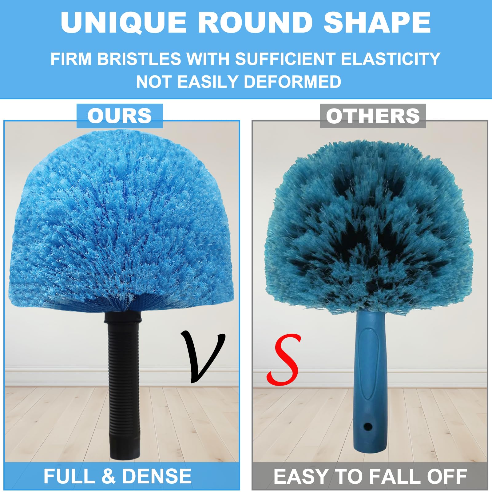 9pcs Twist-on Webster Cobweb Duster Head Brush | Spider Web Remover Brush | Cobweb Duster Head Attachment For Outdoor & Indoor Cleaning | Fits Standard 3/4 Inch Threaded Poles (Blue