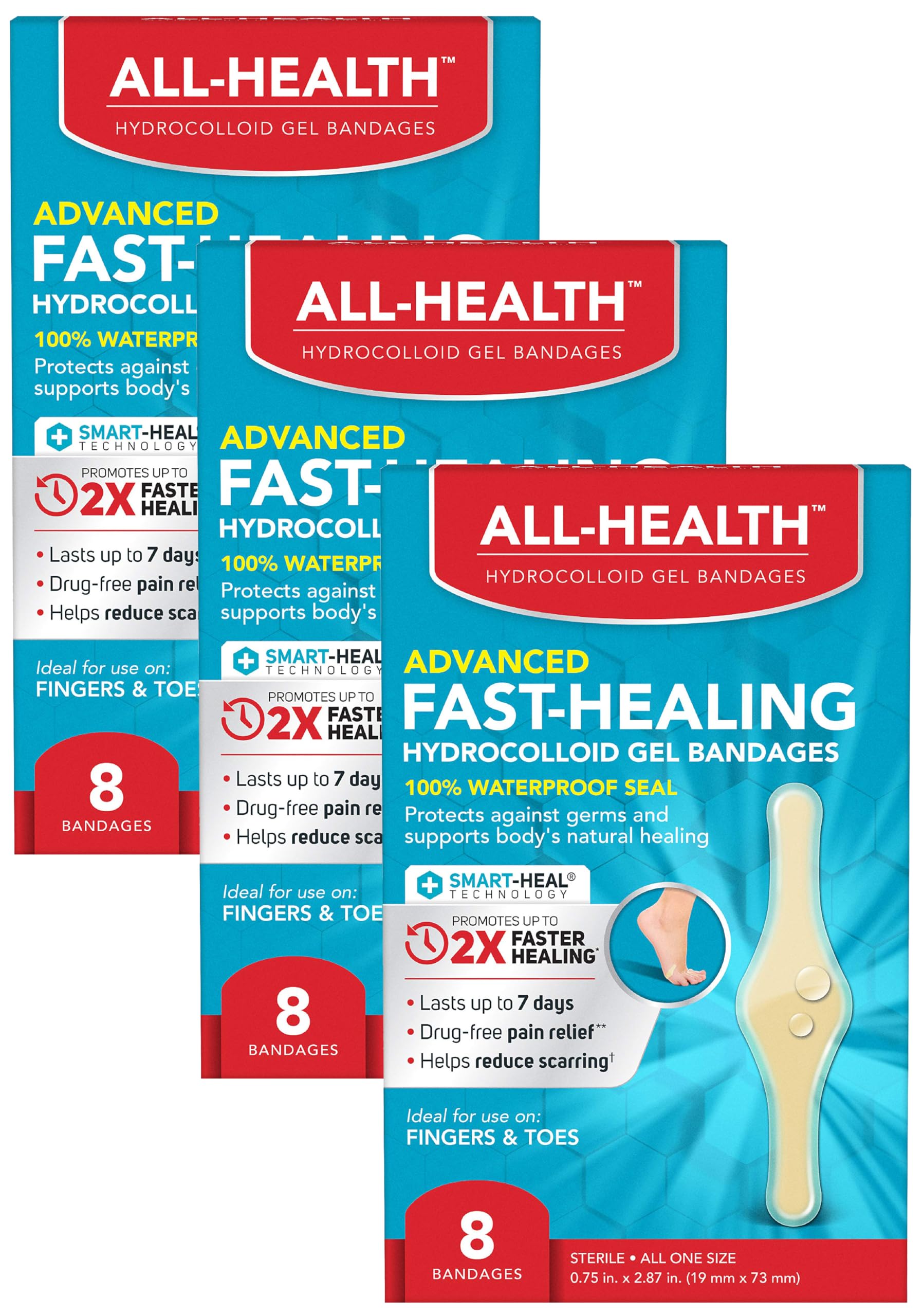 All Health Advanced Fast Healing Hydrocolloid Gel Bandages, Fingers & Toes, 8 ct | 2X Faster Healing for First Aid Blisters or Wound Care (Pack of 3)