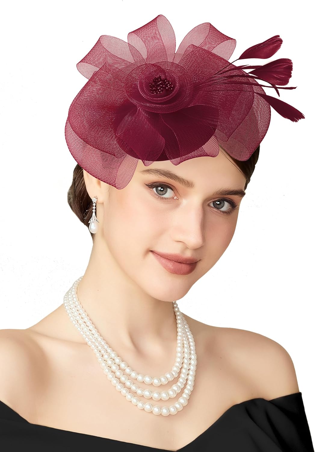 Fascinators Hats for Women - Tea Party Kentucky Fascinator Derby Pillbox Hat Flower Tulle Headband with Hair Clip