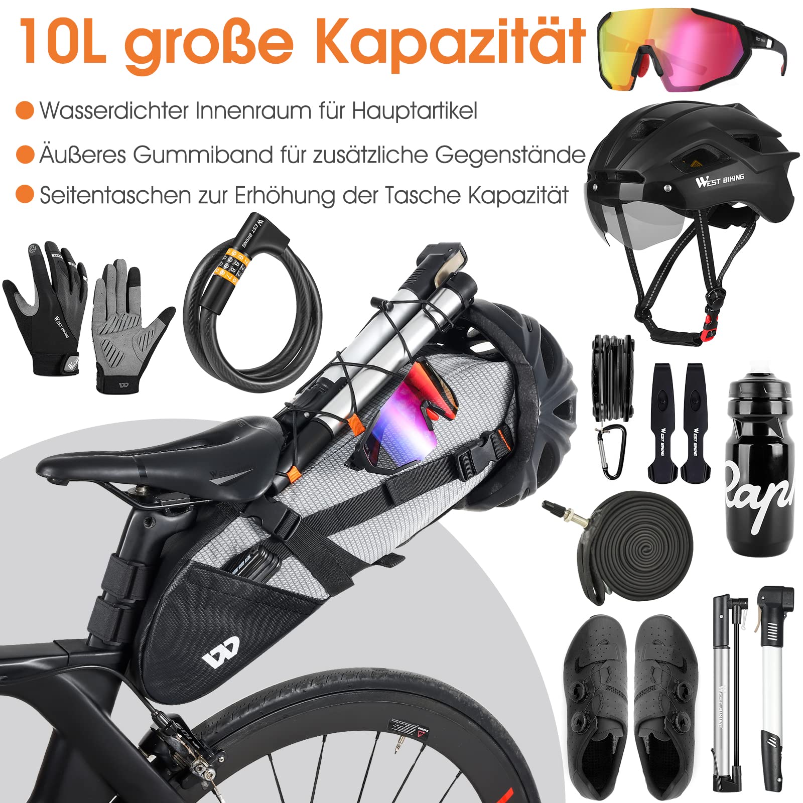 XIQI Satteltasche 10L Wasserdicht - Für Fahrrad, MTB, Rennrad & Gravel - Bikepacking Tasche Mit Rollverschluss