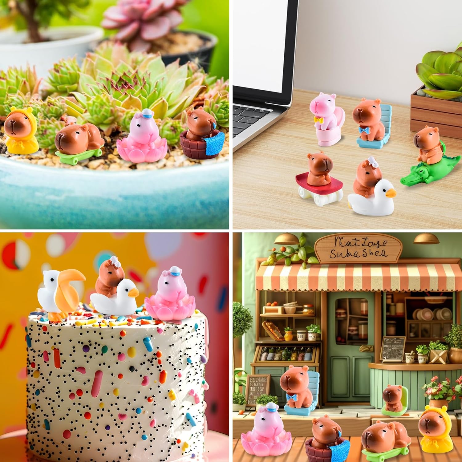 Mini Capybara Figurines 20 PCS Tiny Capybara for Car Dashboard Dollhouse Miniatures Mini Resin Animals for Fairy Garden Home Decor Capybara Birthday Decorations