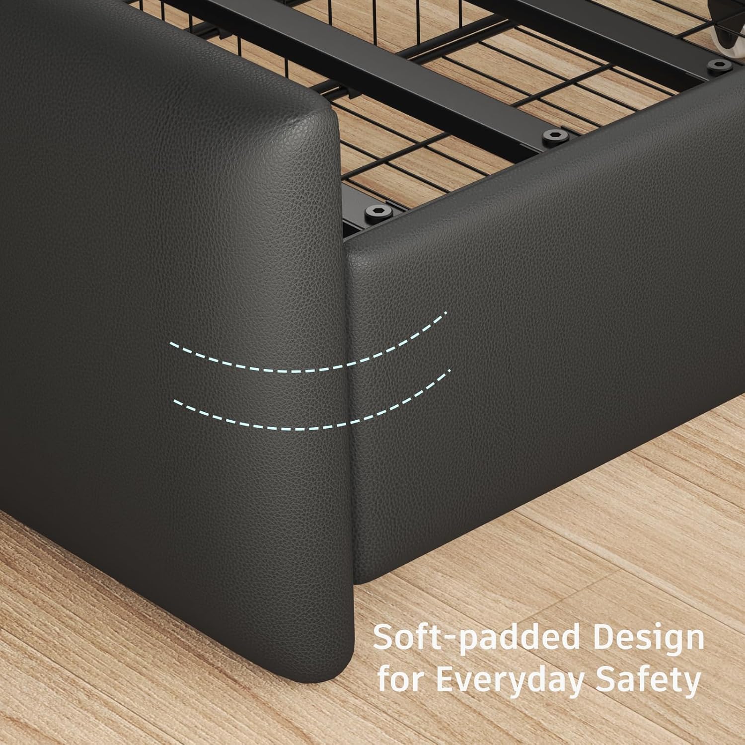 HAY.com Twin Bed Frame with 4 Storage Drawers & LED Lights, Leather Upholstered Platform Bed with Adjustable Headboard, Charging Station, Metal Slats Support, No Box Spring Needed, Black