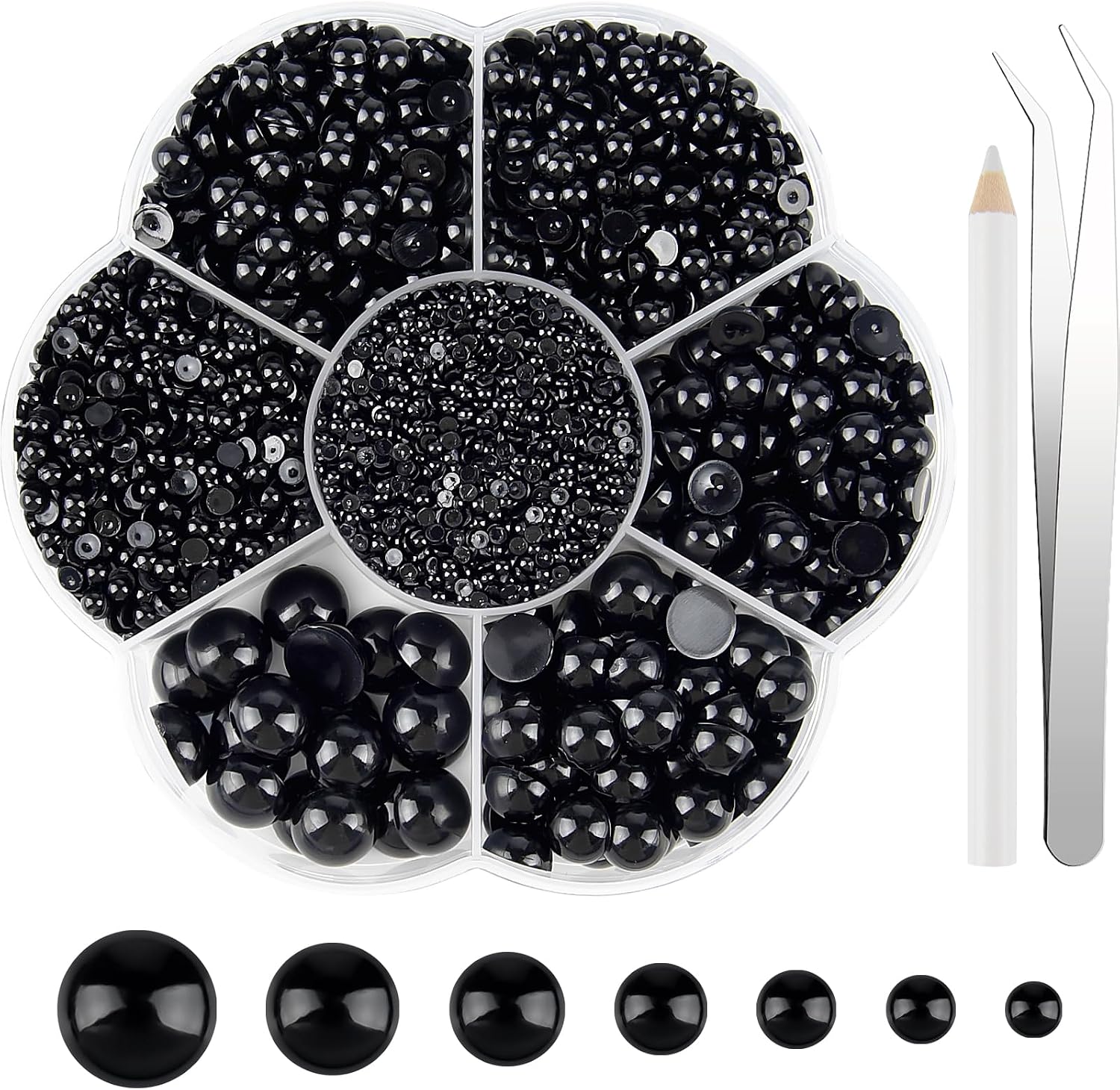 NEBURORA 6500 Pcs Black Flat Back Pearl Kit with Tweezer and Picker Pencil