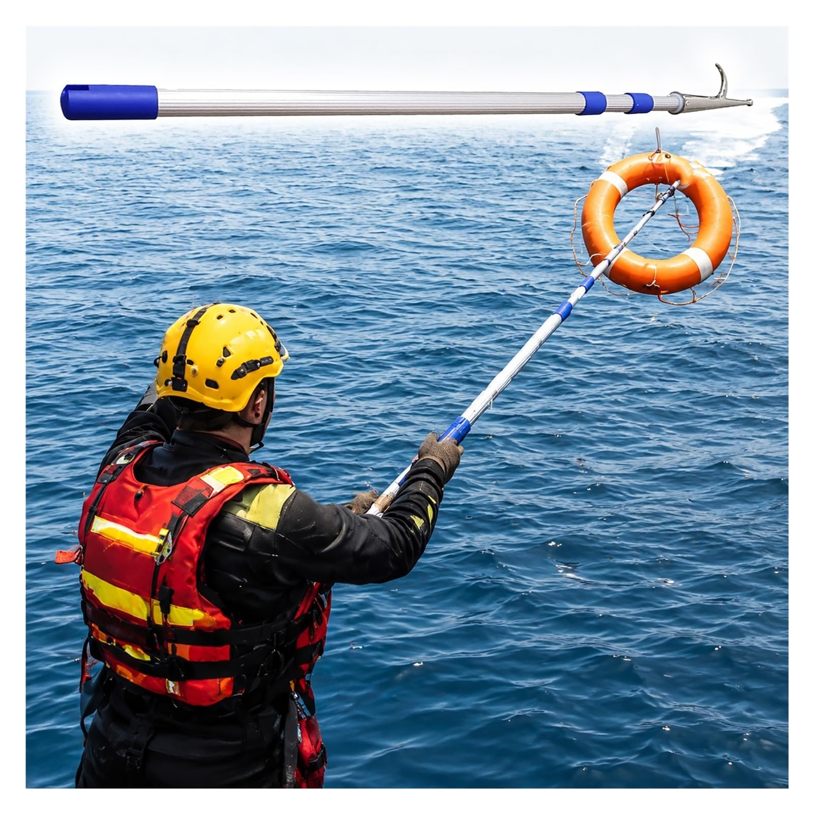 DJPHOFS Boating Reach Extension Pole Hook for Rescue, Waterproof Retractable Marine Pole for Docking, Boat Hooks for Docking Telescoping Floating(200cm/79.2in)