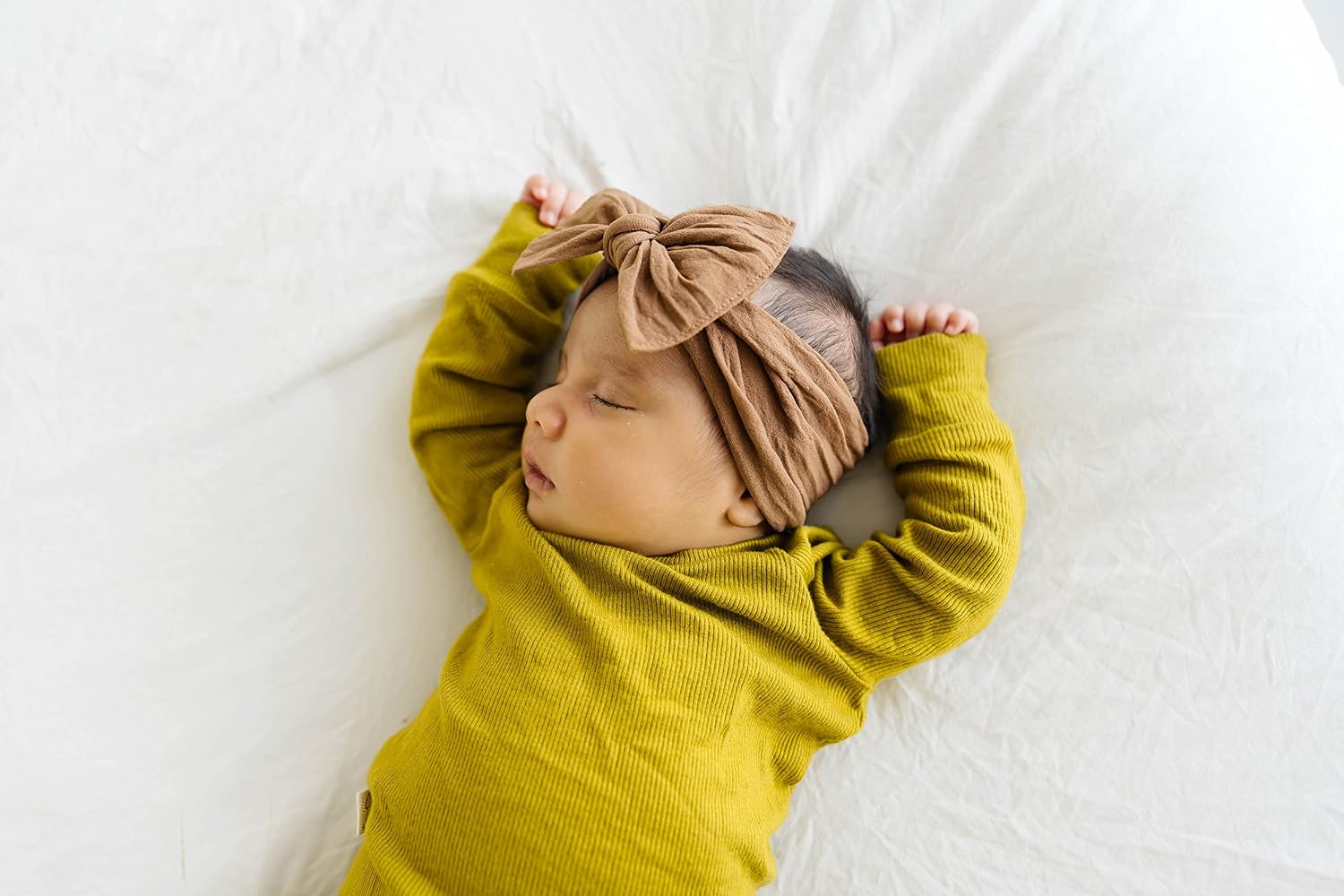 Baby Bling Bows - Newborn to Little Baby Girl Bows, 2 Pack Nylon Super Soft Stretchy Knot Toddler Headbands, Perfect Hair Accessories Head Bands for Infant Kids(Harvest Plaid & Camel)