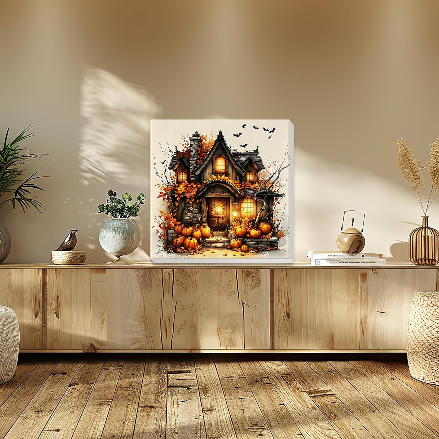 HEIBAGO Fall Framed Paint by Numbers Kit House for Adults, Autumn Paint by Numbers for Adults Beginner, Pumpkin Adult Paint by Number Kits on Canvas,DIY Painting by Numbers for Gift Home Decor 12x12In image 4