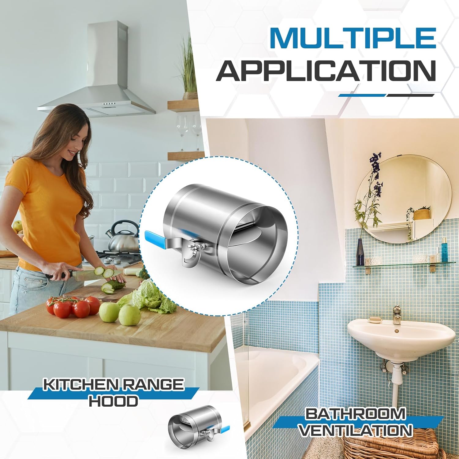 2 Pcs 6" HVAC Duct Manual Volume Backdraft Damper Metal Adjustment Airflow Ducting Branch Damper Stainless Steel Valve with Adjustment Handle for Air Ventilation System Range Hoods