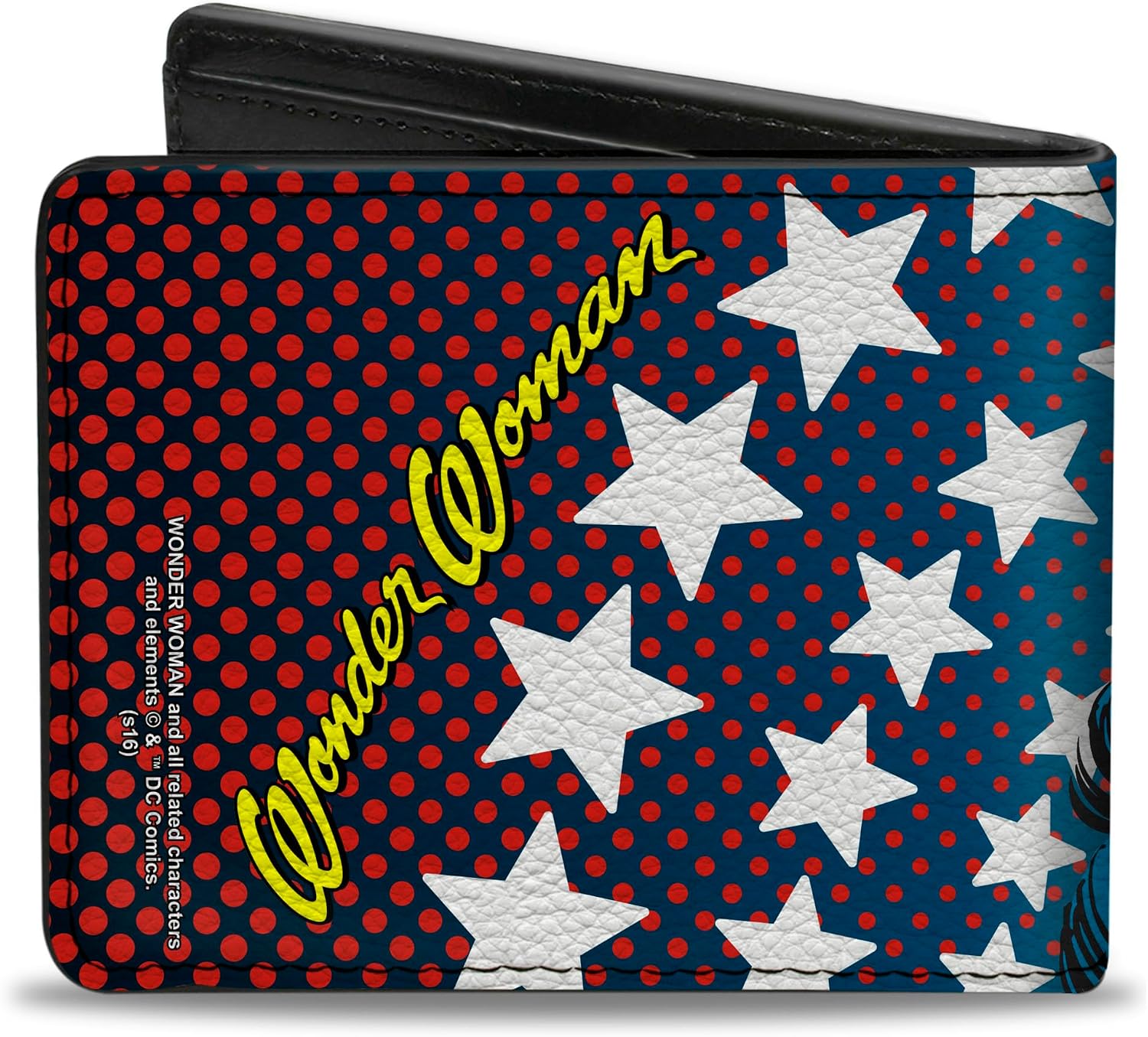 Buckle-Down mens Buckle-down Pu Bifold - Wonder Woman Stars/Face Halftone Blues/Red/Yellow/White Wallet, Multicolor, One Size US