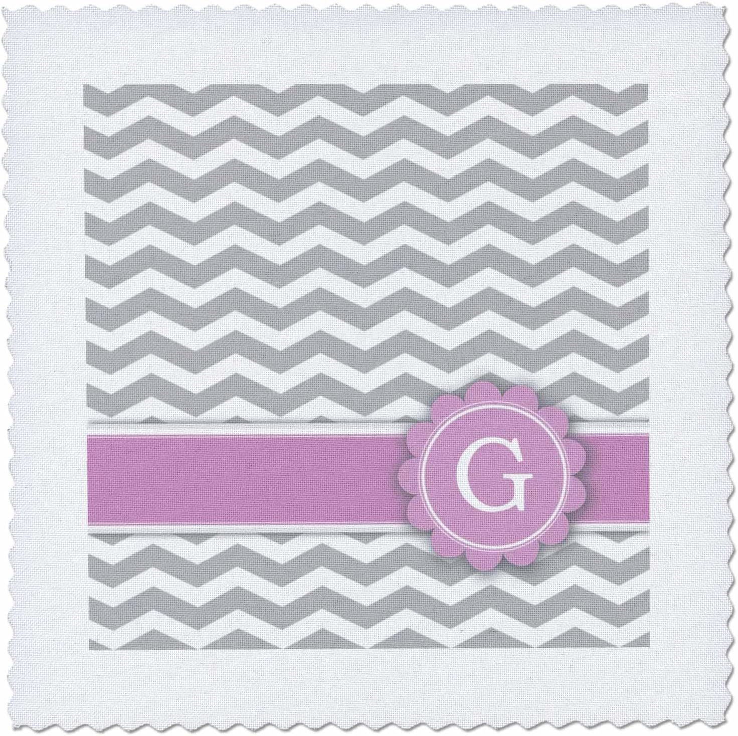 3dRose Letter G Monogrammed on Grey and White Chevron with Pink - Gray Zigzags - Personal Initial Zig Zags 25x25 inch Quilt Square