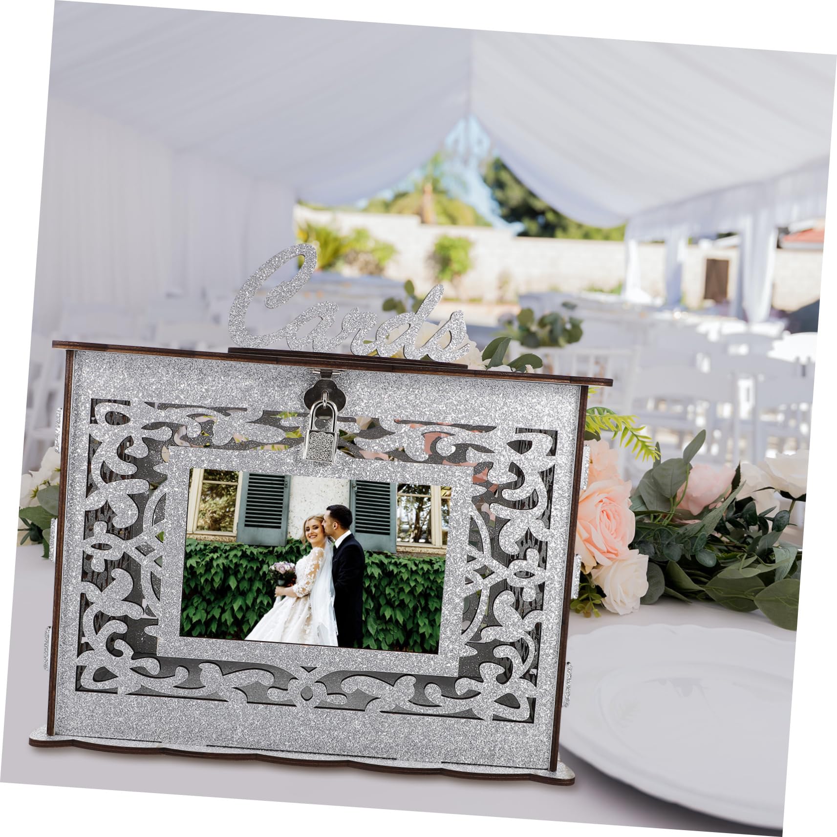ABOOFAN Scatola Portacarte in Legno per Matrimonio Rustico 1 Pz | Design Cornice per Foto, Ampio Spazio Interno, per Feste e Decorazione da Tavolo