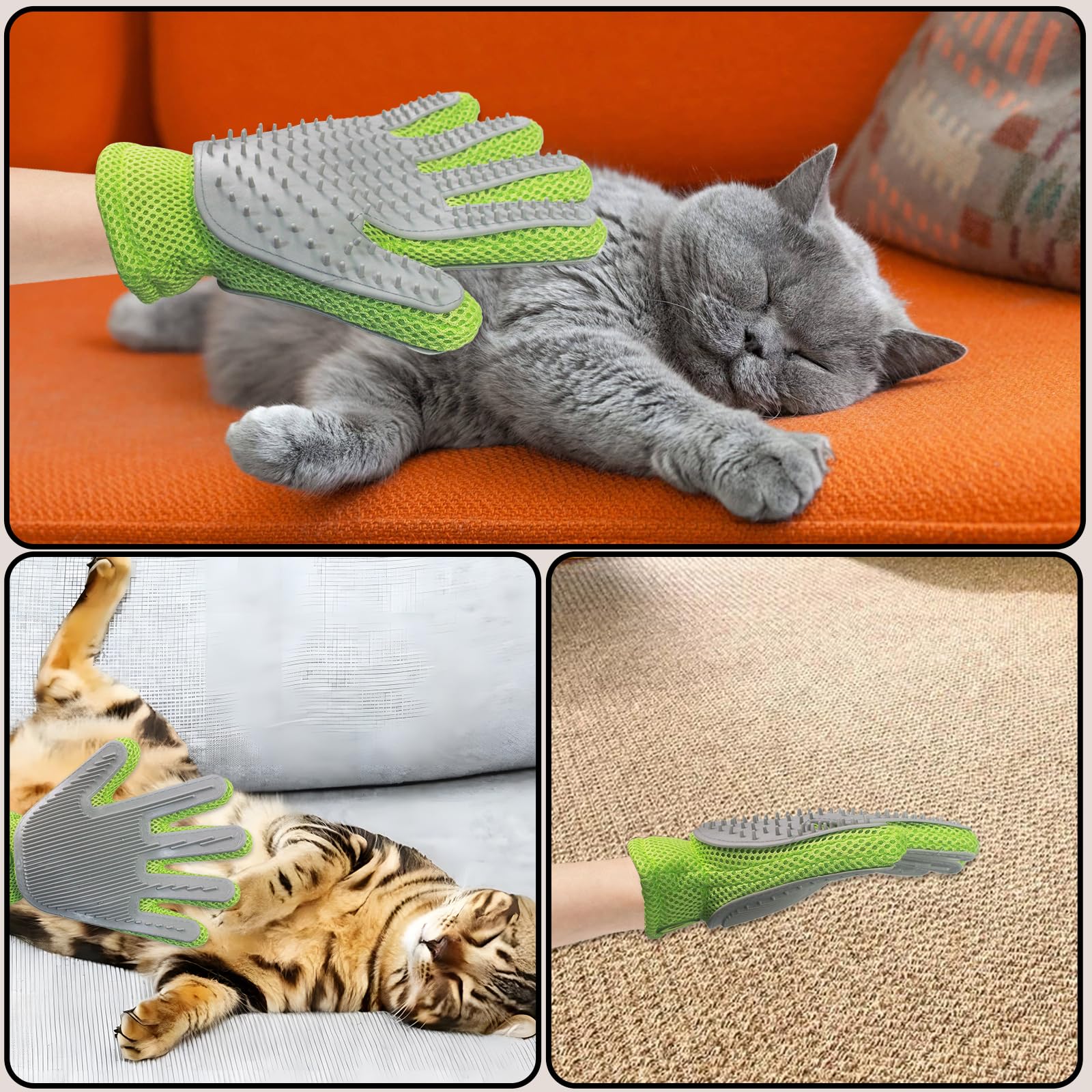 2-in-1-Pflegehandschuhe für Haustiere – Katzen- und Hundehandschuhbürste, hocheffizienter Massagehandschuh zur Tierhaarentfernung, sauberes Haar auf beiden Seiten (grün/1 Stück)