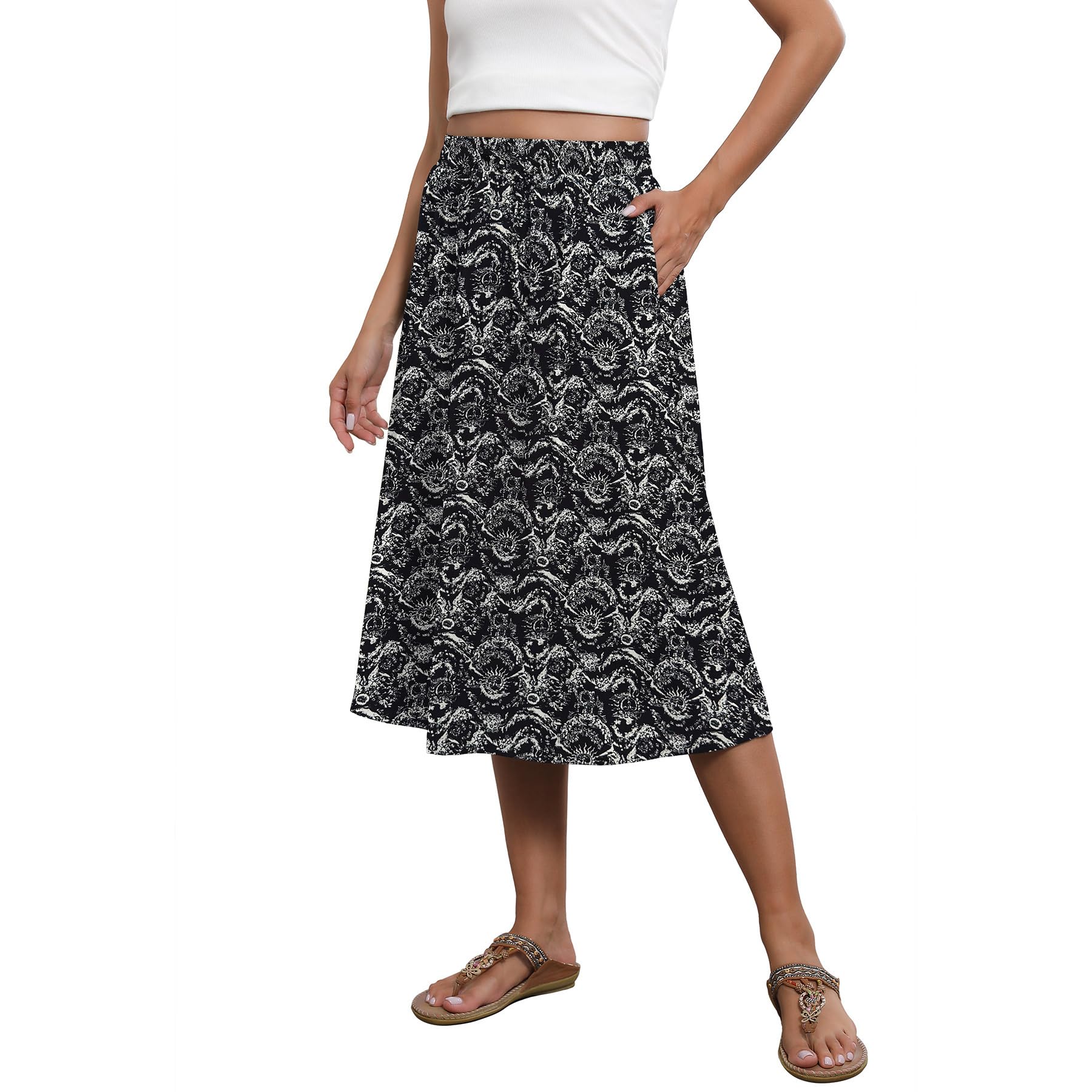Witsmile Flowy Skirt Elastic High Waist A-Line Skirt with Pockets Bohemia Cover-up for Women 2026 Trendy(S-2XL)