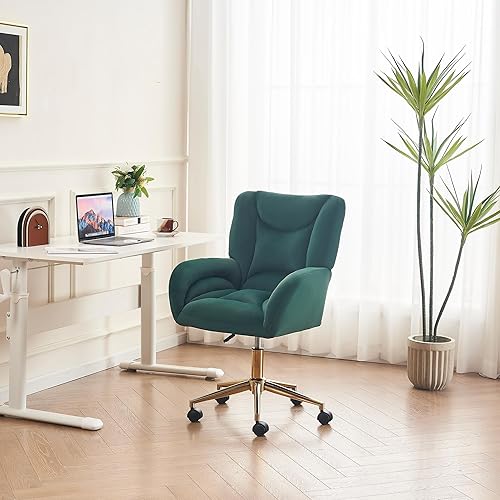 Miniatura 9 de Hommoo Cómoda silla de escritorio de terciopelo con ruedas y brazos, silla de trabajo moderna de altura ajustable para oficina en casa y uso de