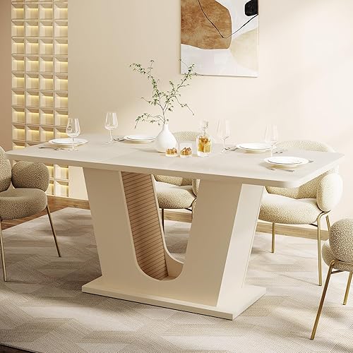 Tribesigns Mesa de comedor moderna para mesa de cocina rectangular de 4-6, 55 pulgadas con base en forma de U, mesa de comedor para cocina, comedor,