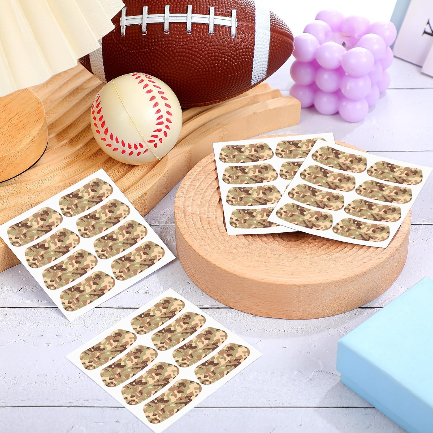 Cholemy 120 Pairs Eye Black Stickers Bulk Baseball Glitter Stickers Football Softball Party Favor Spirit Day Accessories(Camouflage,Tan)