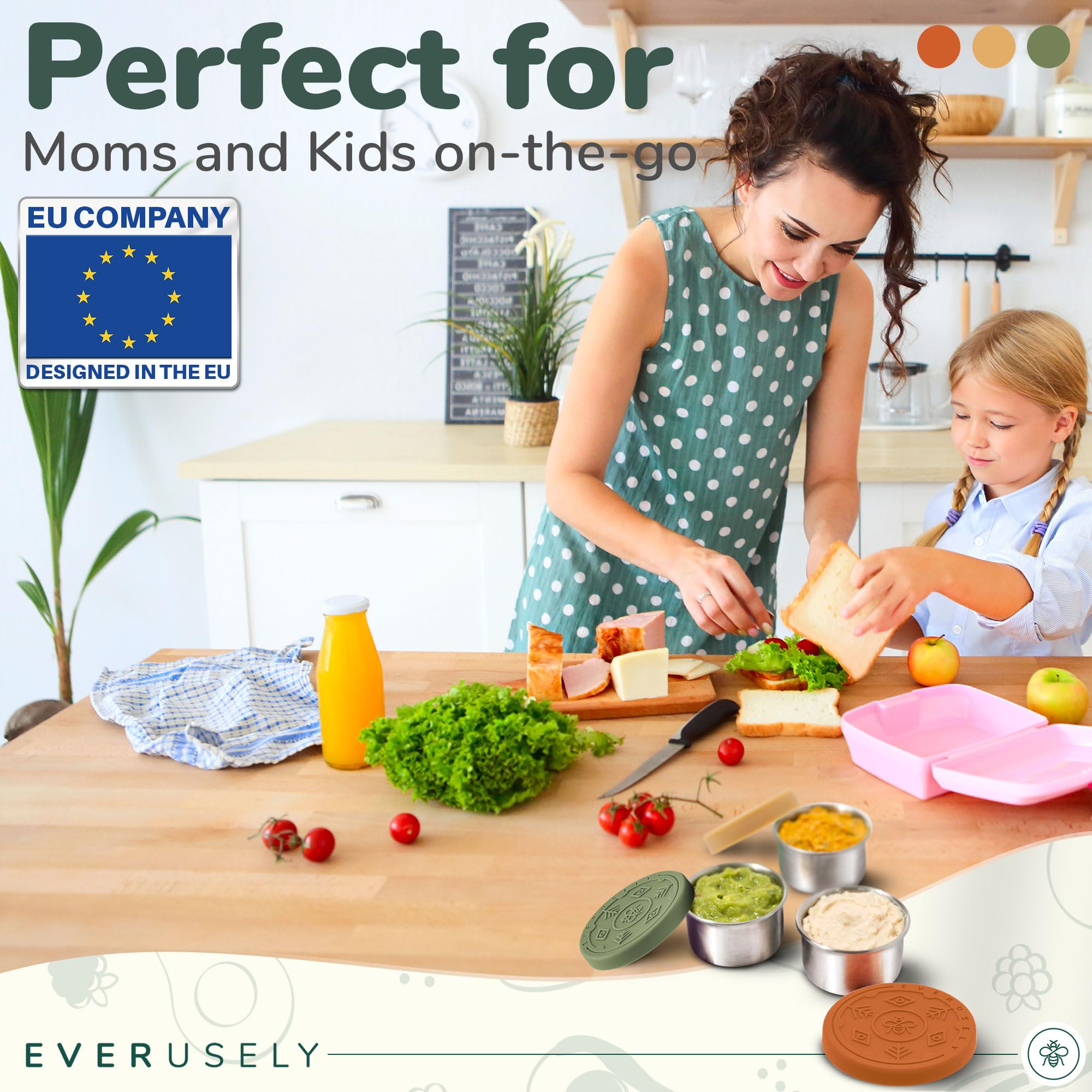 Everusely Stainless Steel Condiment Containers, 3-Pack, Muted