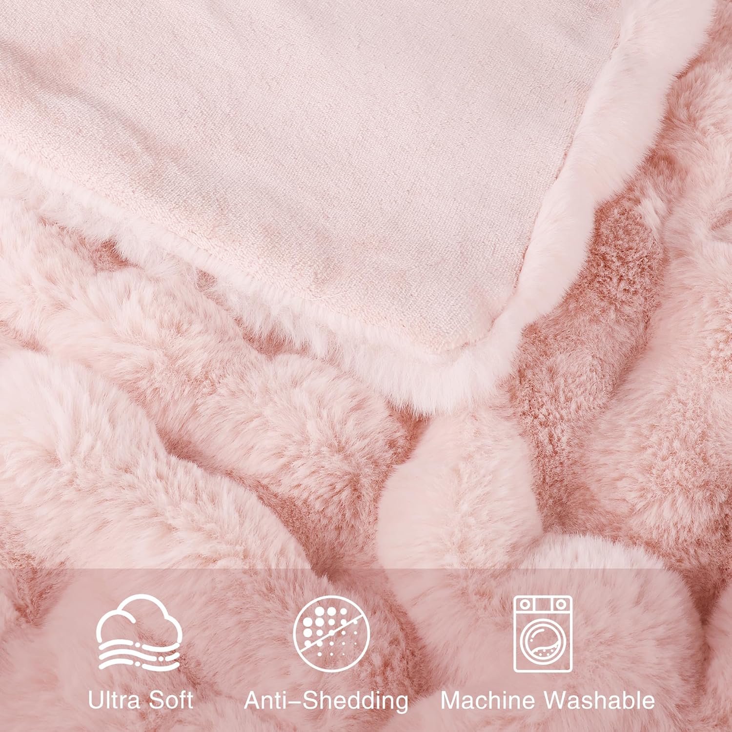 Comelady Faux Rabbit Fur Throw Blanket for Couch,Soft Fluffy Thick Bubble Blanket for Bed Sofa Room Decor-Lightweight Cozy Fuzzy Blanket Gifts for Women,Light Pink,50"×60" - Image 3