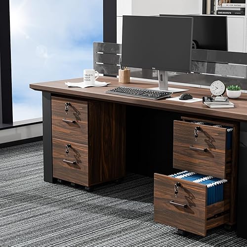 Miniatura 54 de VINGLI Archivador de 2 cajones con cerradura, archivadores rodantes para oficina en casa, soporte de impresora pequeño, organizador de archivos