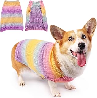 Dog Sweater Pullover Vest, Cold Weather Knitwear Apparel for Puppy Kitten, Small and Medium Pet Fall Winter, Soft Warm Christmas Holiday Clothes Gift for Boy or Girl Cat (Gradient Rainbow, Medium)