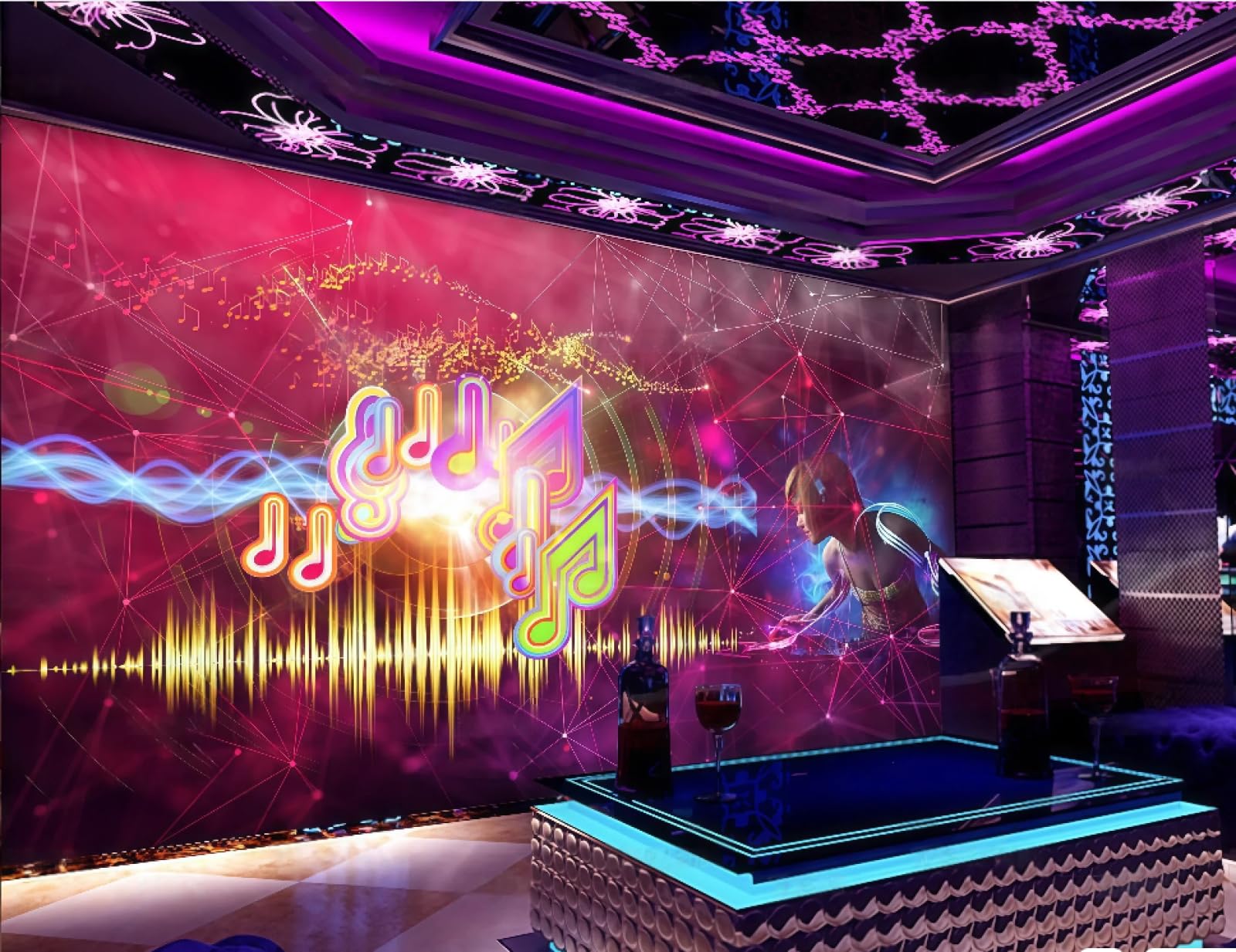 Rskjdghshd 3D Wallpaper Fashion Cool Trend Notes Music Dance Hall Bar Western Restaurant Background Wall Mural Afternoon Tea Coffee Shop Wallpaper,,200X140cm
