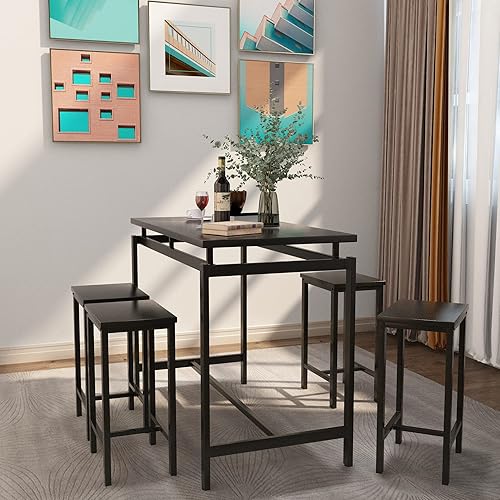 Miniatura 26 de AWQM Juego de mesa de comedor para cocina, sala de estar, bar, color marrón industrial café industrial,Negro-2,Beige (Style 2-Beige),Estilo