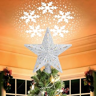 Sponsored Ad - Christmas Tree Topper Lighted Star with Rotating Snowflake Projector 3D Hollow Glitter Lighted Silver Tree ...