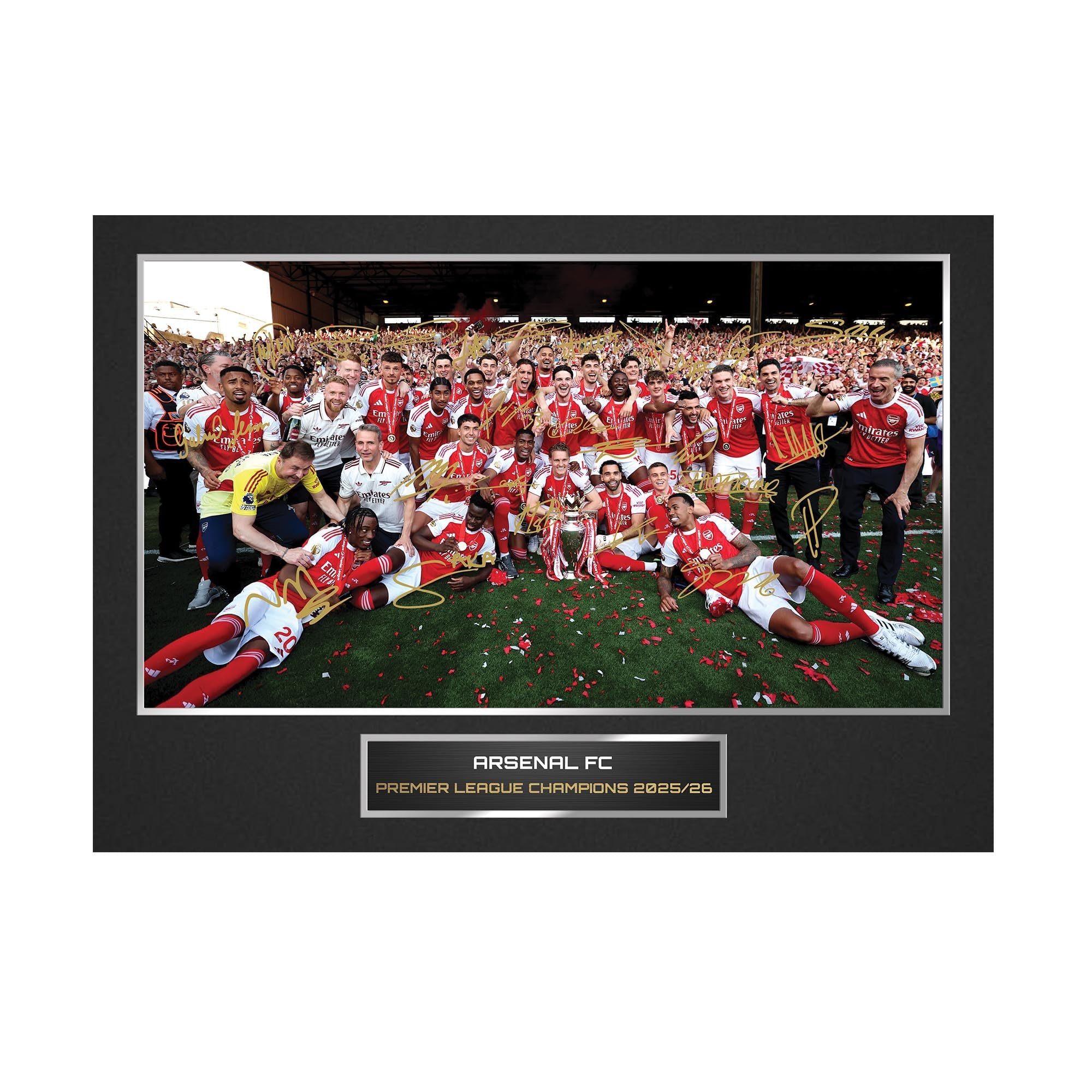 Memorabilia Hub Black Arsenal Champions 2025/26 Team Photo Signed Squad Display Framed Football Memorabilia Title Winners Gift For Gunners Fans A3 Unframed