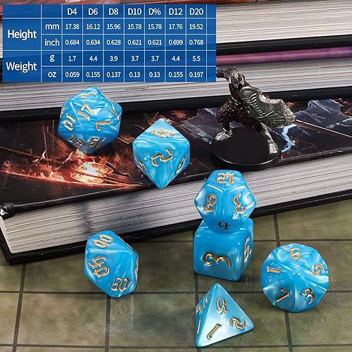 Miniatura 3 de CiaraQ DND - Juego de dados poliédricos con bolsa de dados para juegos de rol de Dungeons and Dragons RPG MTG (fuente azul + dorada)