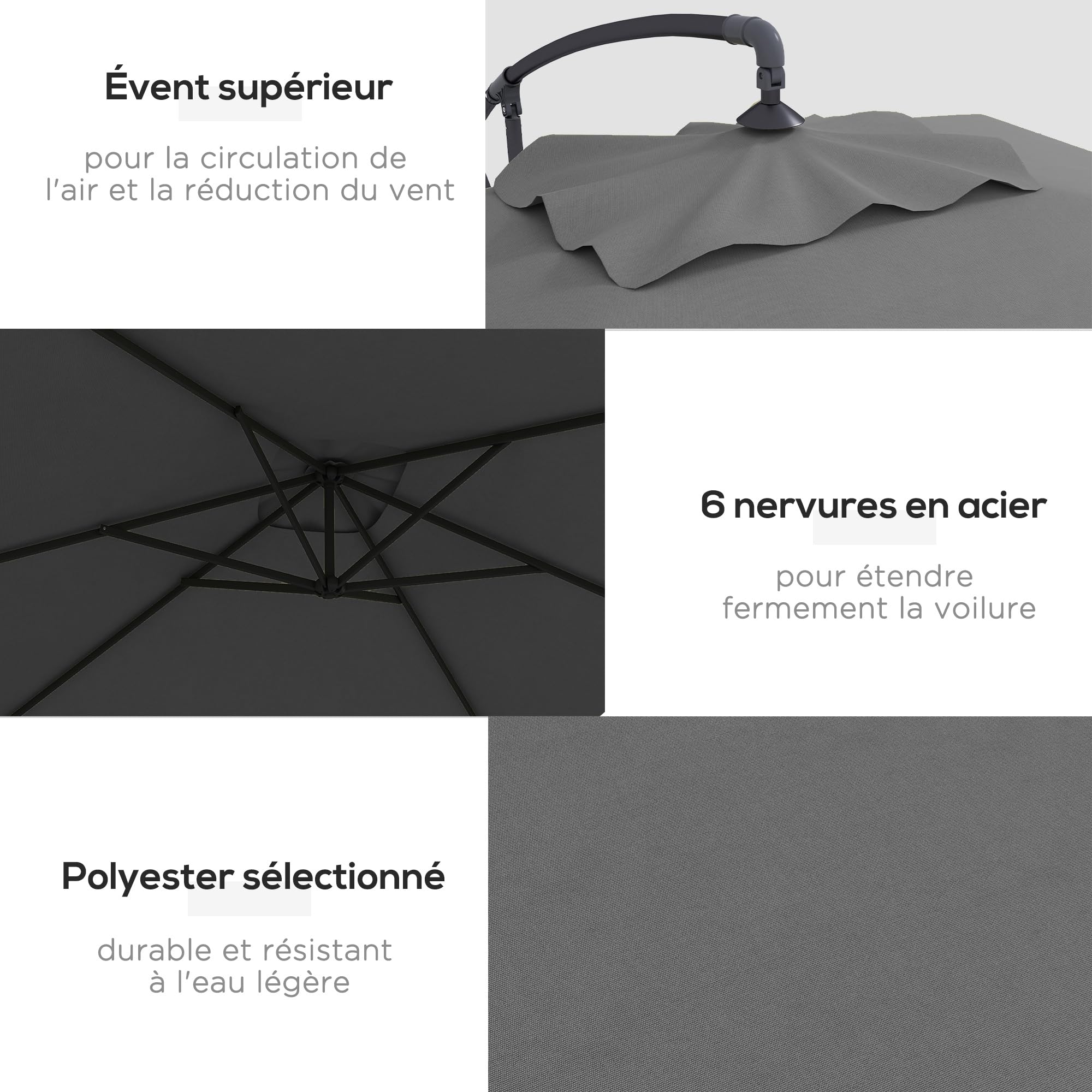 Outsunny Parasol Déporté 3 x 2 m Rectangulaire Extérieur Manivelle