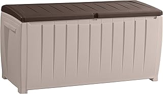 Keter Novel Plastic Deck Storage Container Box Outdoor Patio Furniture 90 Gal, Brown