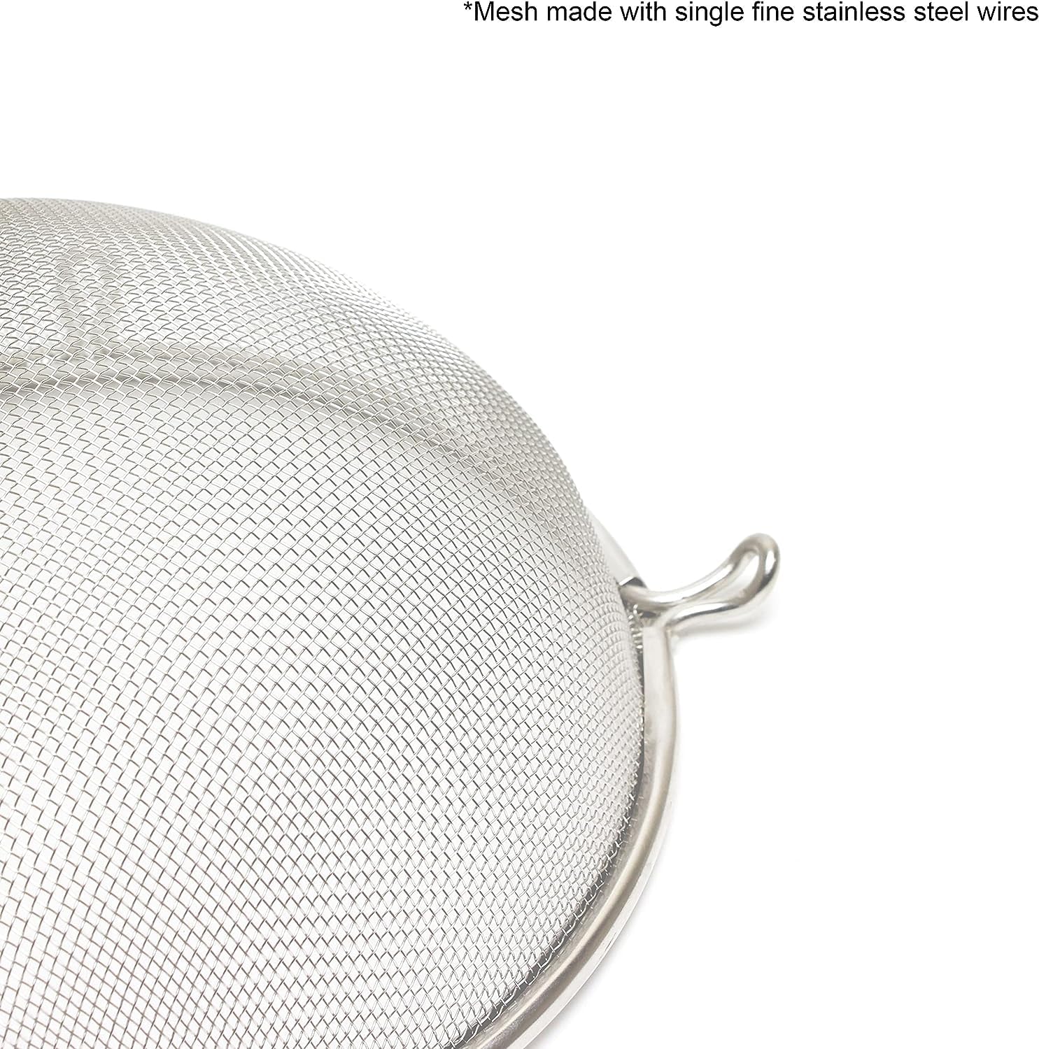 TrueCraftware- 10-Inch Single Fine Mesh Strainer Stainless Steel 10-3/4" Handle Length Black Plastic Handle- Kitchen Food Strainer Skimmer Spoon for Cooking Sieve Sifters Pasta Fruits Vegetable