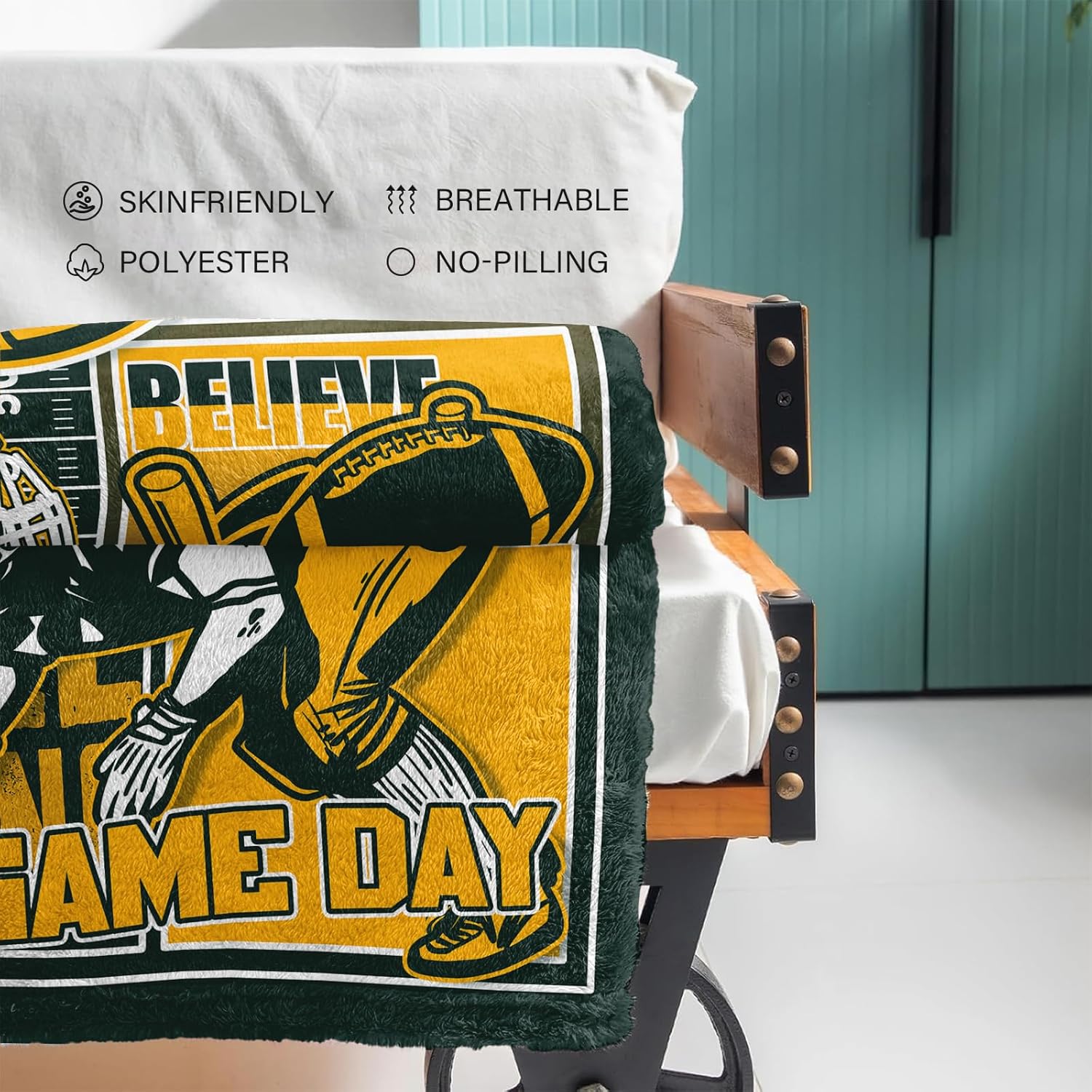 Football Throw Blanket, Football Gift for Men and Women, Team Color Sports Gear for Fans, Cozy Blanket for Couch Bed 60" x 50" - Image 3