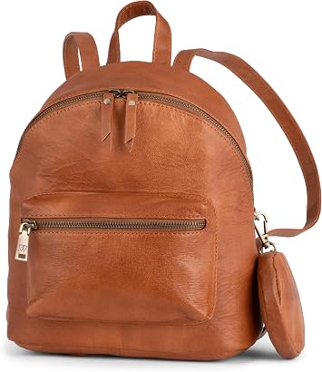 BERLINER BAGS Vintage Genuine Leather Backpack Kelly, Small Backpack Purse for Women, Lightweight Backpack - Brown