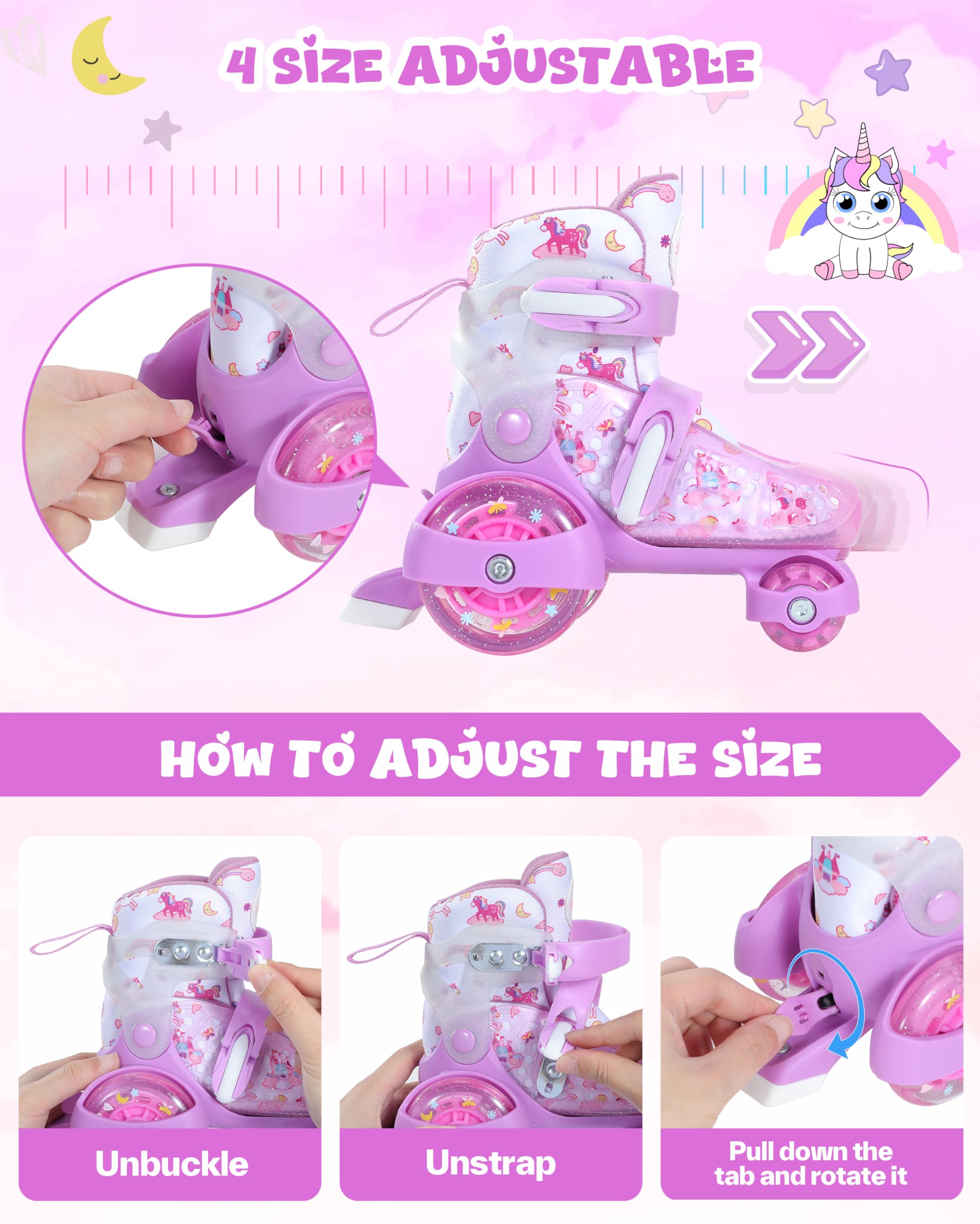 Pattini a Rotelle Per Bambina Con 4 Misure Regolabili, EU 24-31 Ruote Illuminate Per Principianti Weihnachts und Geburtstags Geschenke