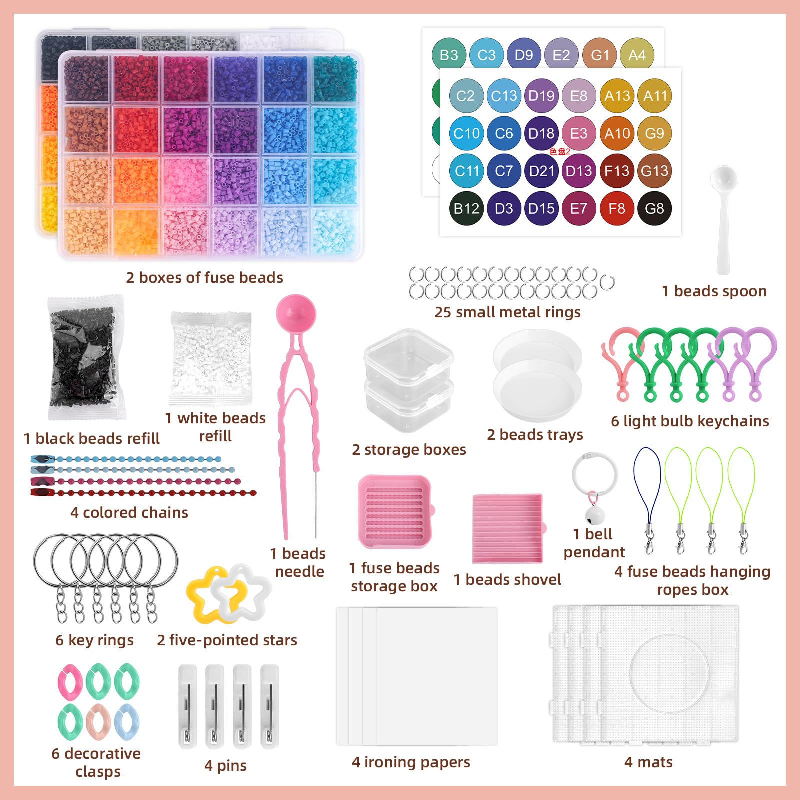 Fai Da Te Perline a Fusione Set, 48 Colori 30.000 2,6mm Perline Fusibili con Diversi Strumenti Lavori Creativi Fai Da Te Forniture per Realizzare Portachiavi Frigo Calamite e Pixel Art