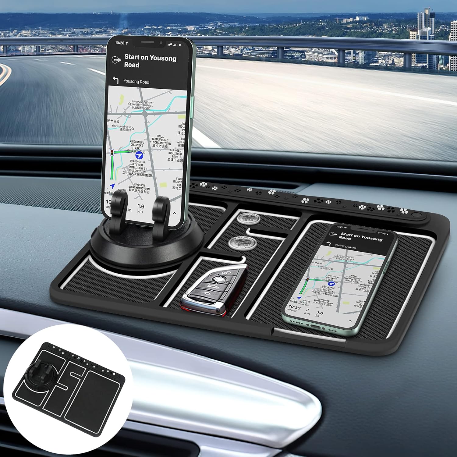 New 360° Rearview Mirror Phone Holder, Car Rear View Mirror Mount Phone Holder and GPS Holder, Universal 360 Degrees Rotating Car Phone Holder, Cell Phone Automobile Cradles (Cable+ 2pcs Car Coaster) : Cell Phones & Accessories