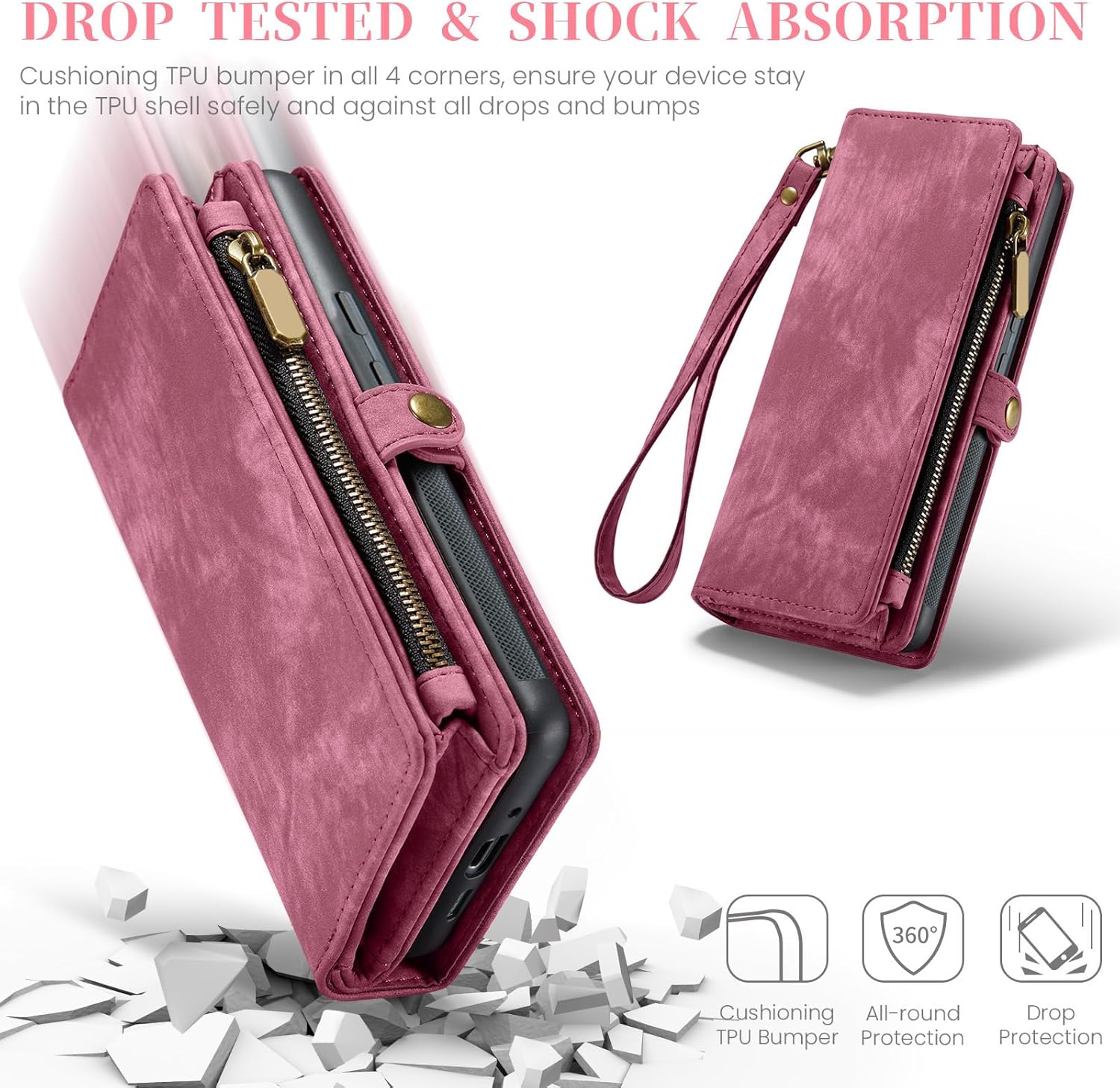 Asuwish Phone Case for Google Pixel 9 Pro XL Zipper Wallet Detachable Cover with Tempered Glass Screen Protector and Leather Flip Credit Cash Card Holder Cell Pixel9 9Pro 9ProXL Nine Women Men Red