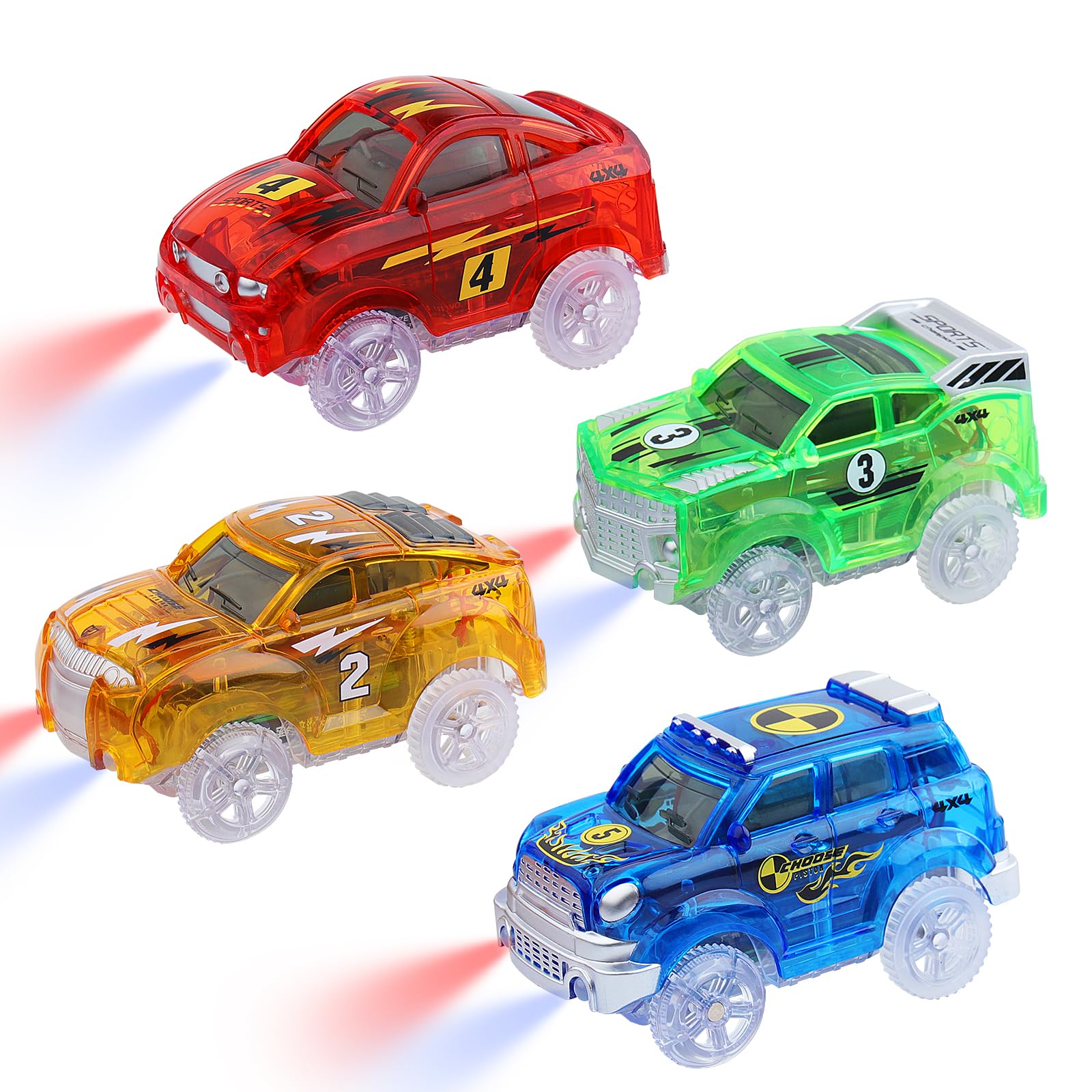 6-Pack Colorful Track Cars - Durable Glow Racing Cars Compatible With Most Toy Tracks